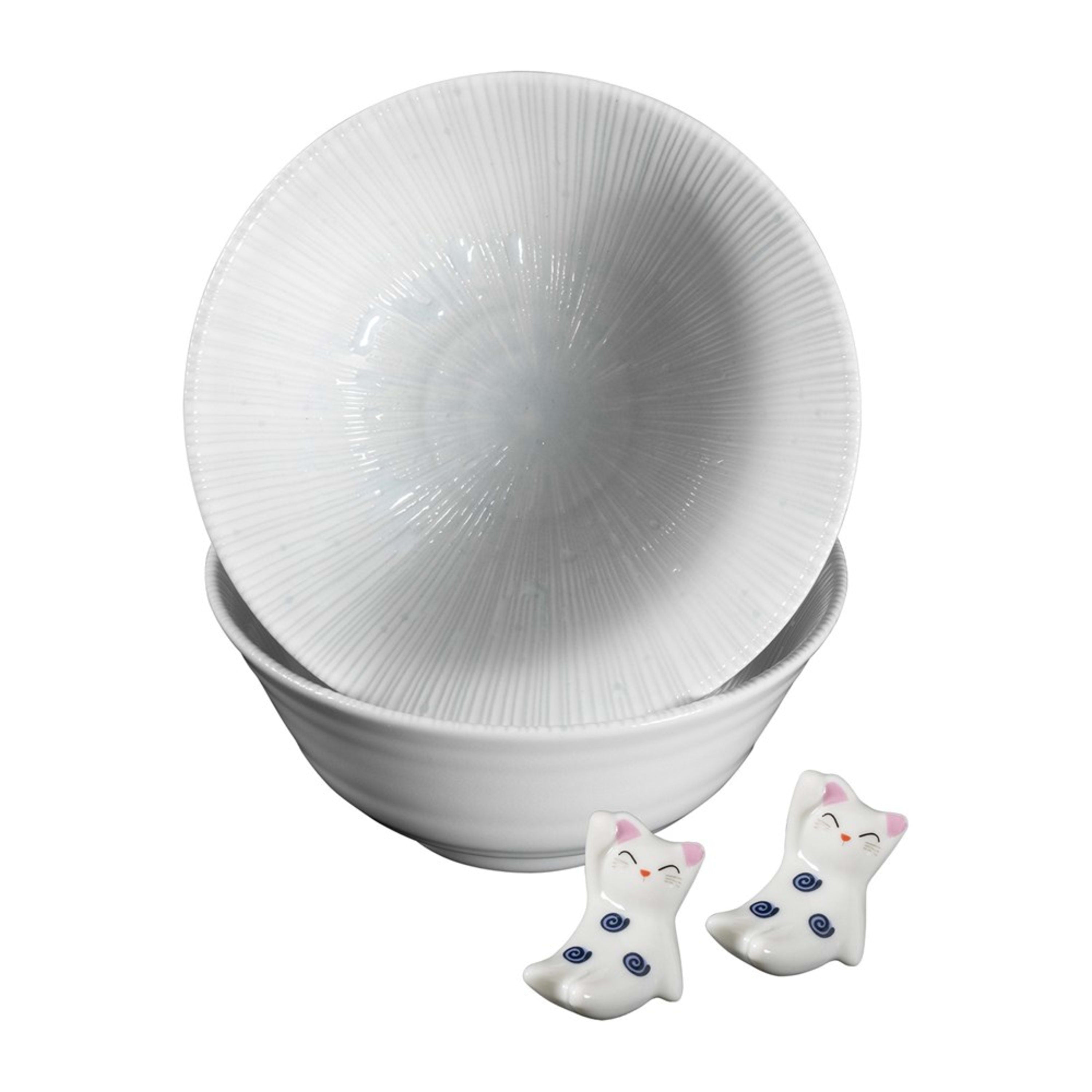 Omotenashi Kyo Sendan White 4 Piece Bowl & Chopstick Rest Set 15x7cm