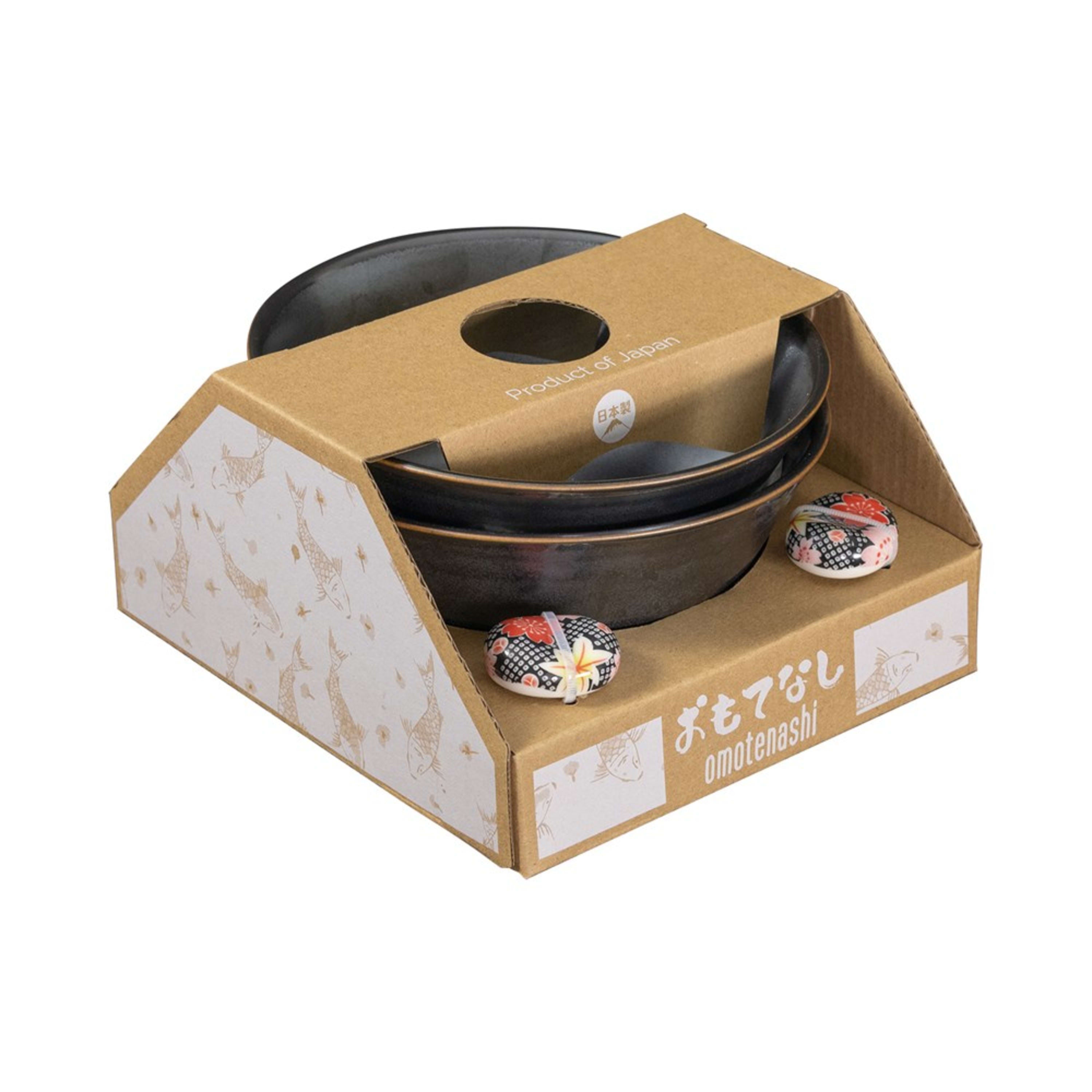 Omotenashi Tetsu Kesho 4 Piece Bowl & Chopstick Rest Set 15x7cm