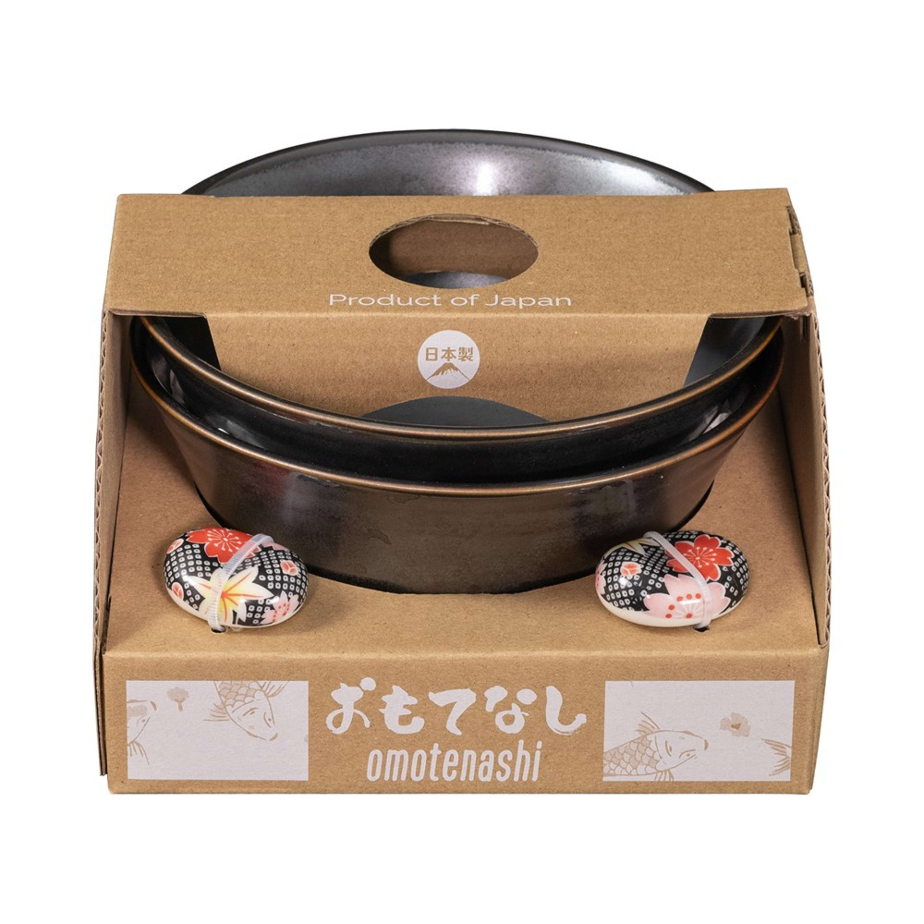 Omotenashi Tetsu Kesho 4 Piece Bowl & Chopstick Rest Set 15x7cm