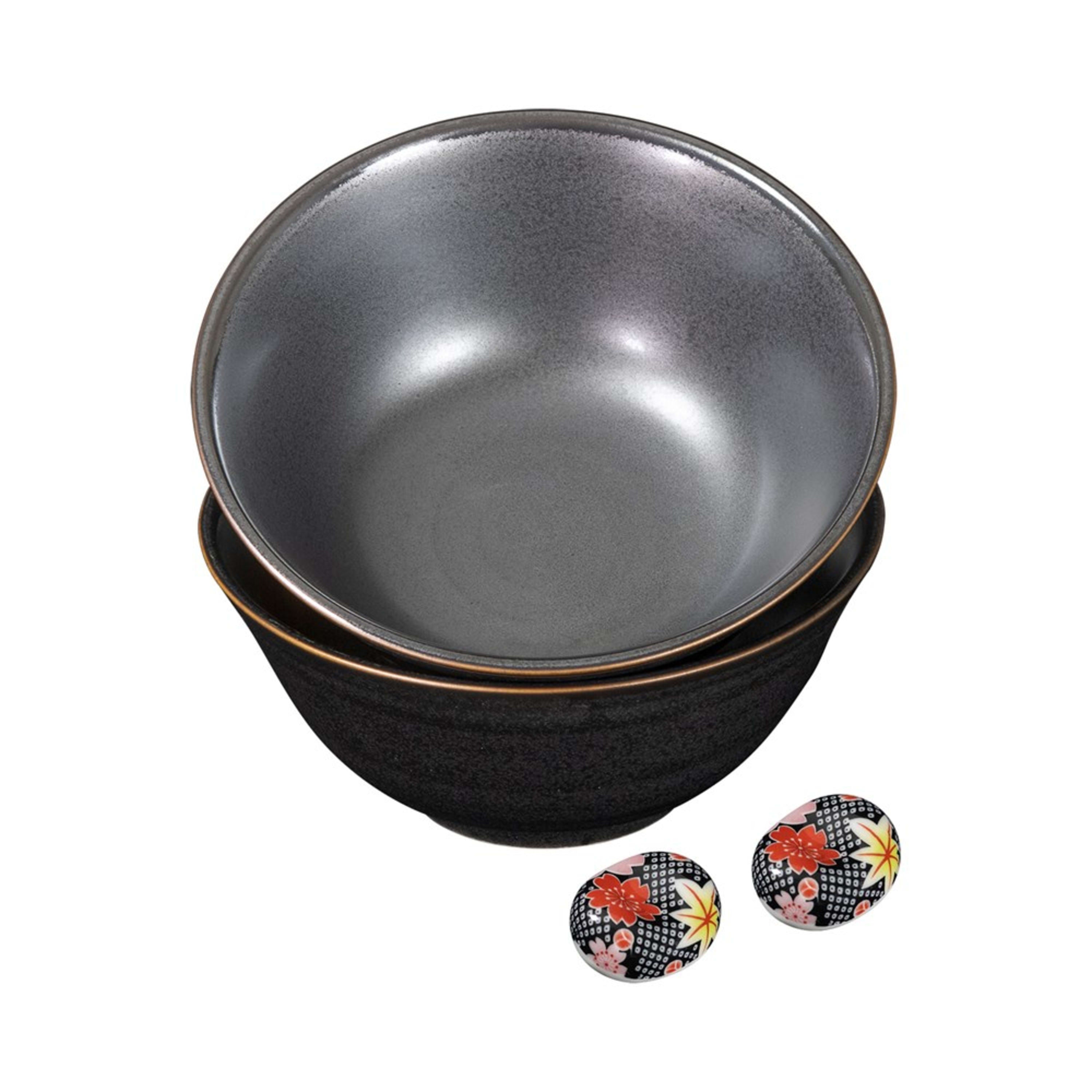 Omotenashi Tetsu Kesho 4 Piece Bowl & Chopstick Rest Set 15x7cm