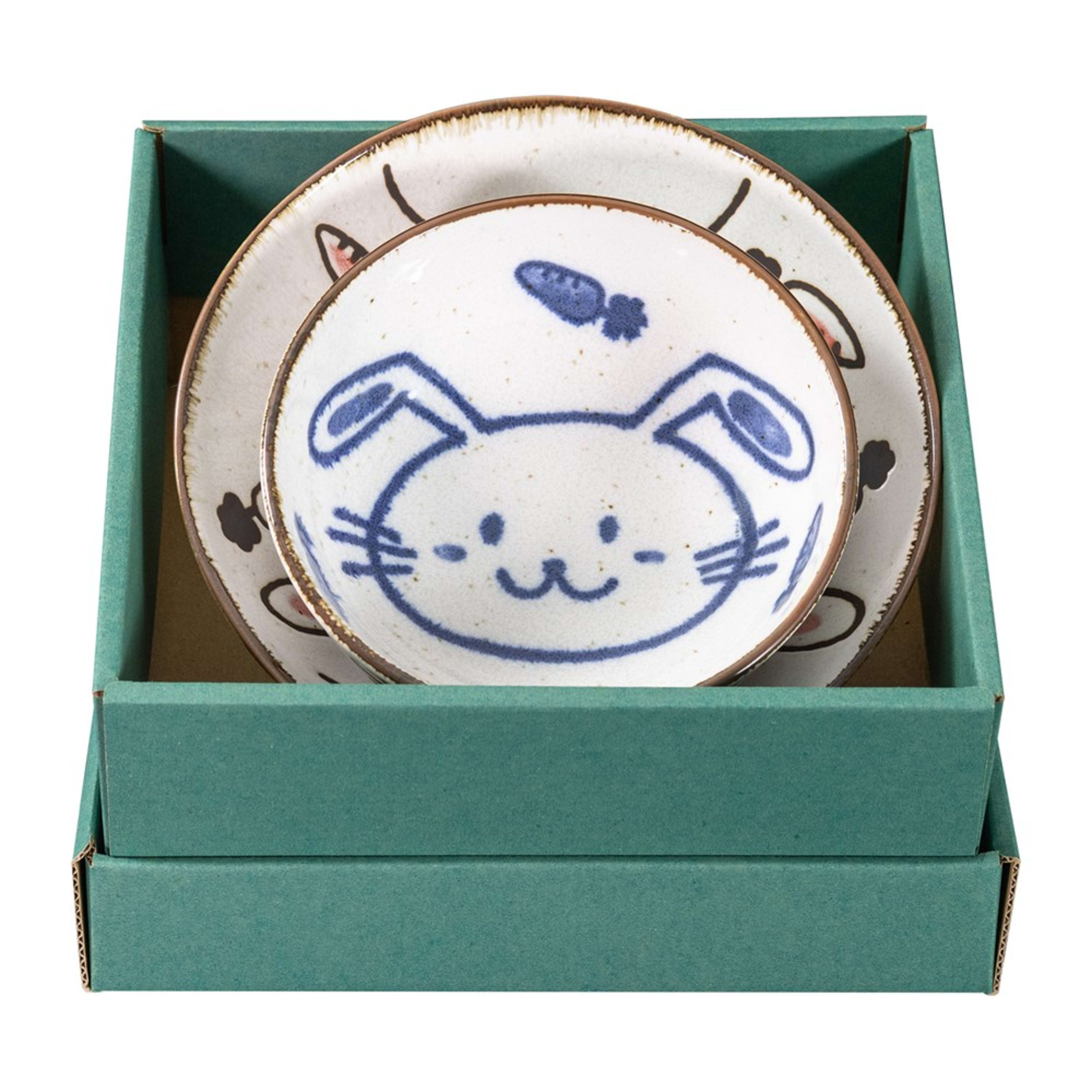 Omotenashi Hokkori Usagi S & M 2 Piece Bowl Set (13cm & 17x5.5cm)