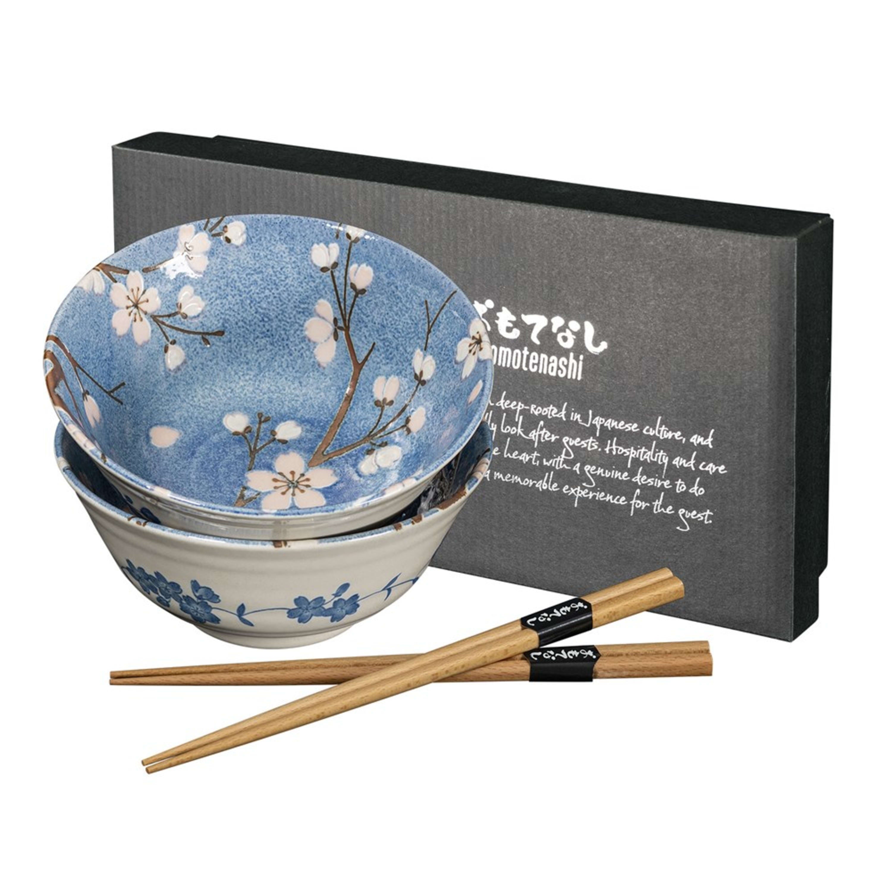 Omotenashi Fujisakura 4 Piece Bowl & Chopstick Set 15x7cm