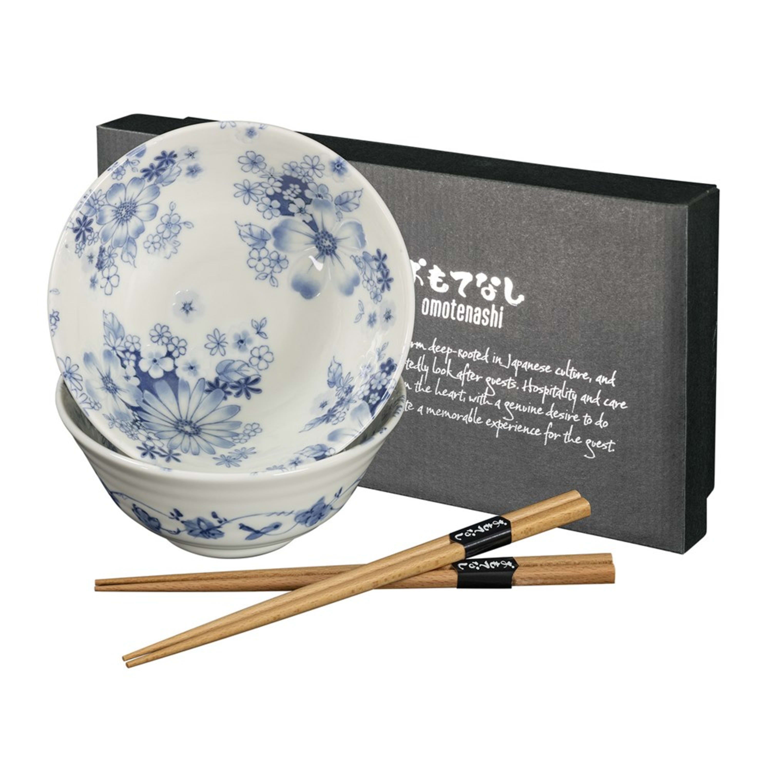 Omotenashi Hana Tsudoi 4 Piece Bowl & Chopstick Set 15x7cm