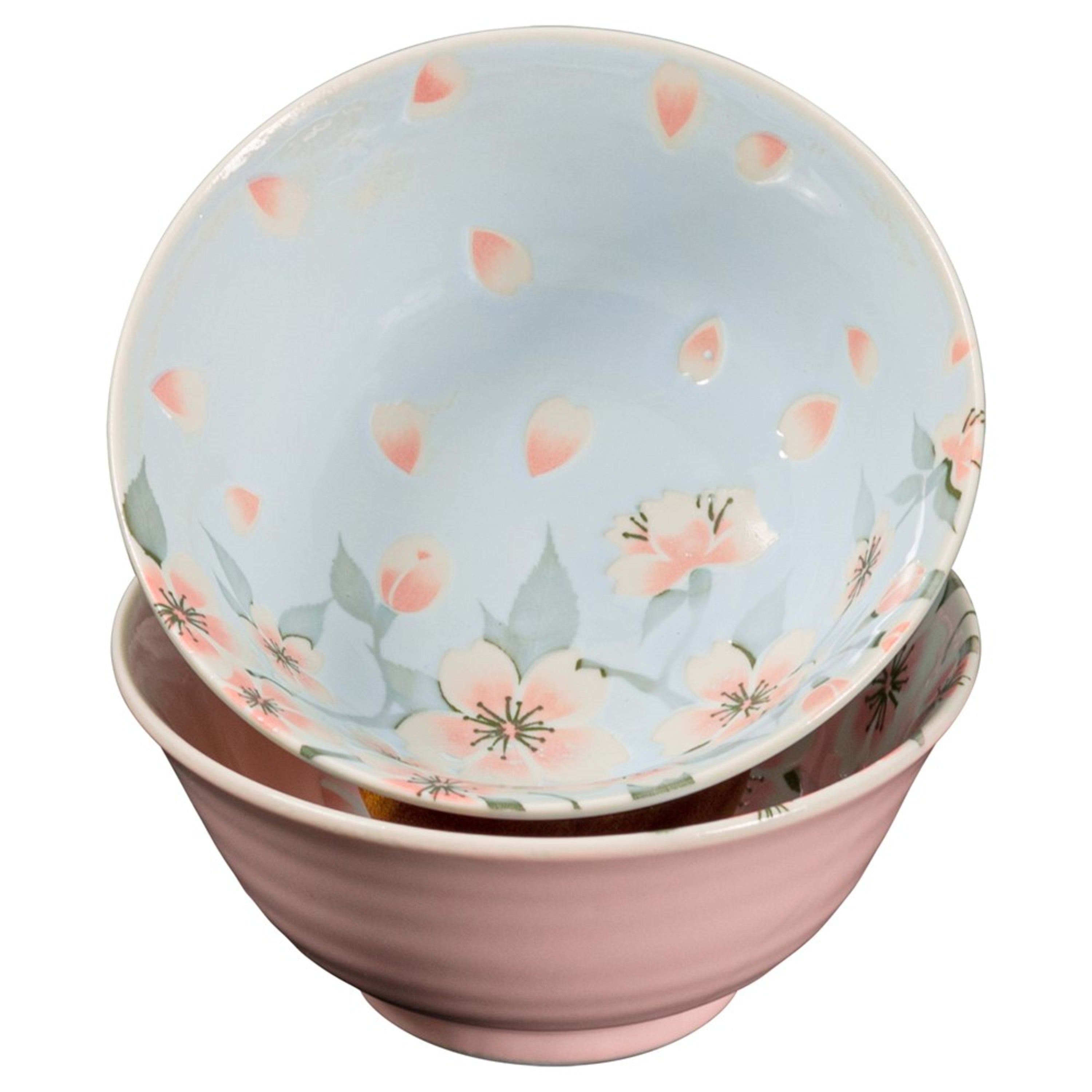 Omotenashi Hassuizakura - White & Blue 4 Piece Bowl & Chopstick Set 15x7cm