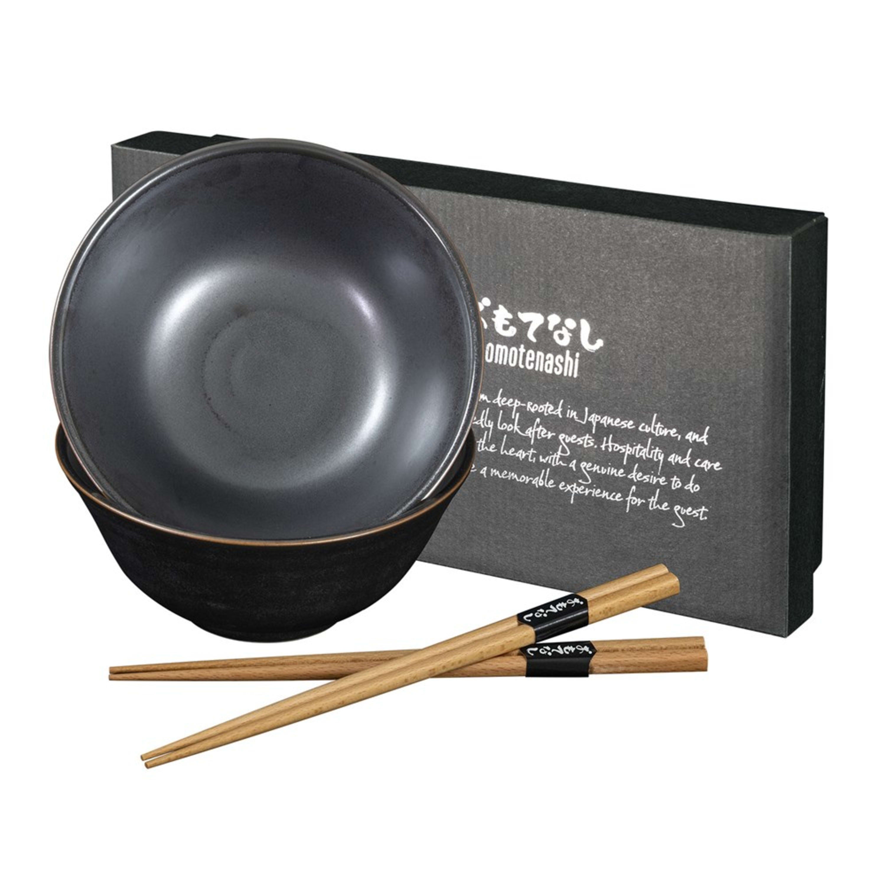 Omotenashi Tetsu Kesho 4 Piece Bowl & Chopstick Set 15x7cm