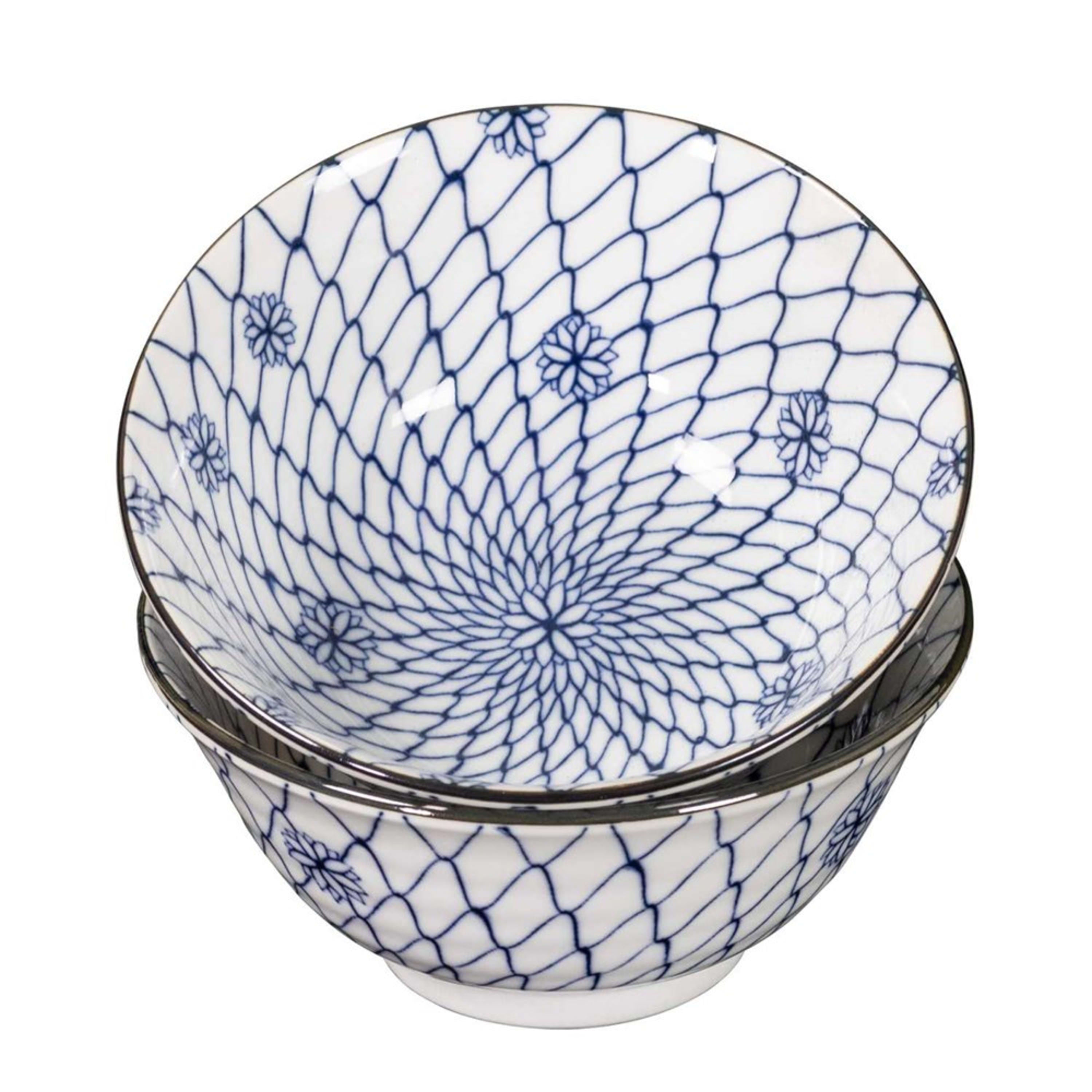 Omotenashi Hana Fishing Net 4 Piece Bowl & Chopstick Set 15x7cm
