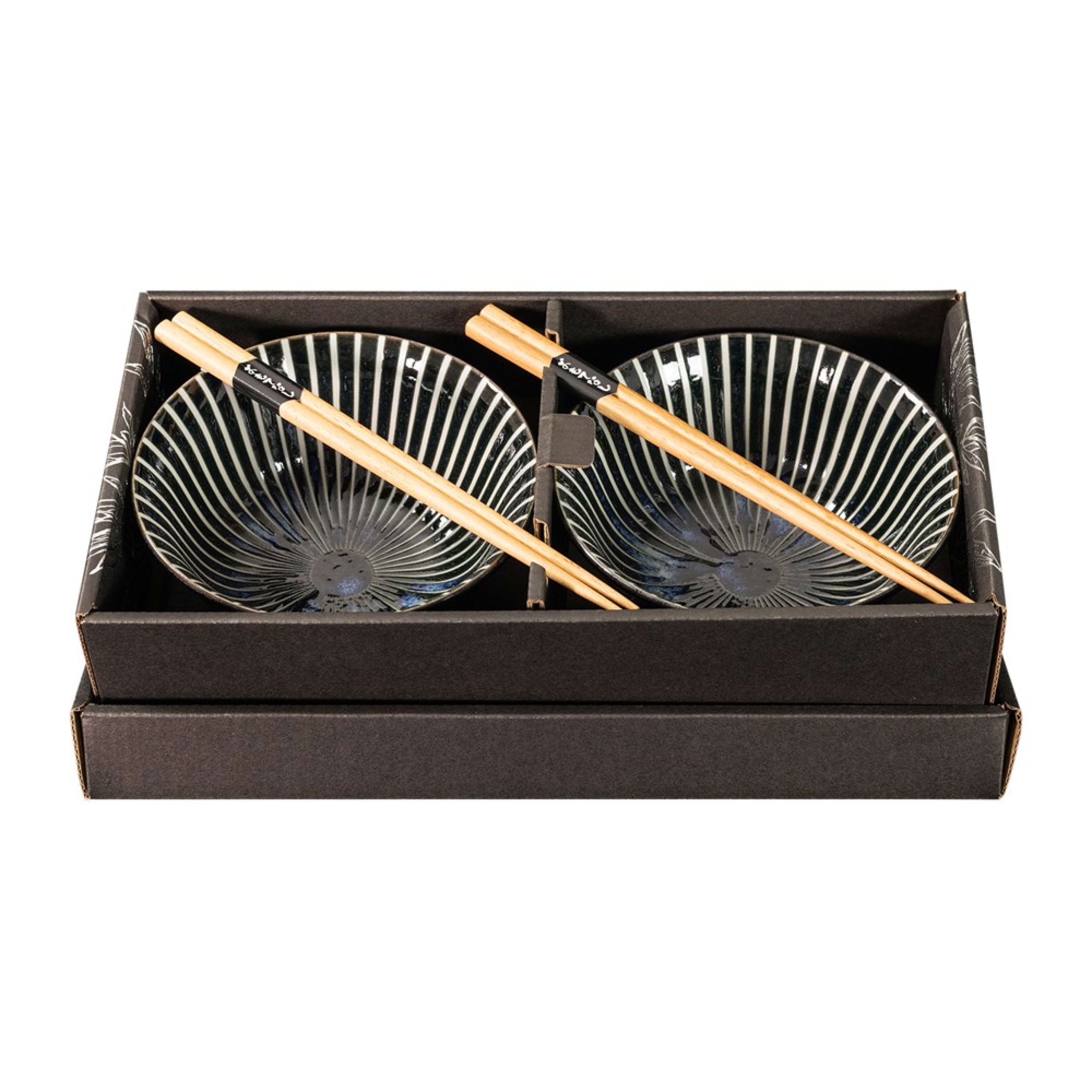Omotenashi Hassui Tokusa Navy 4 Piece Bowl & Chopstick Set 15x7cm