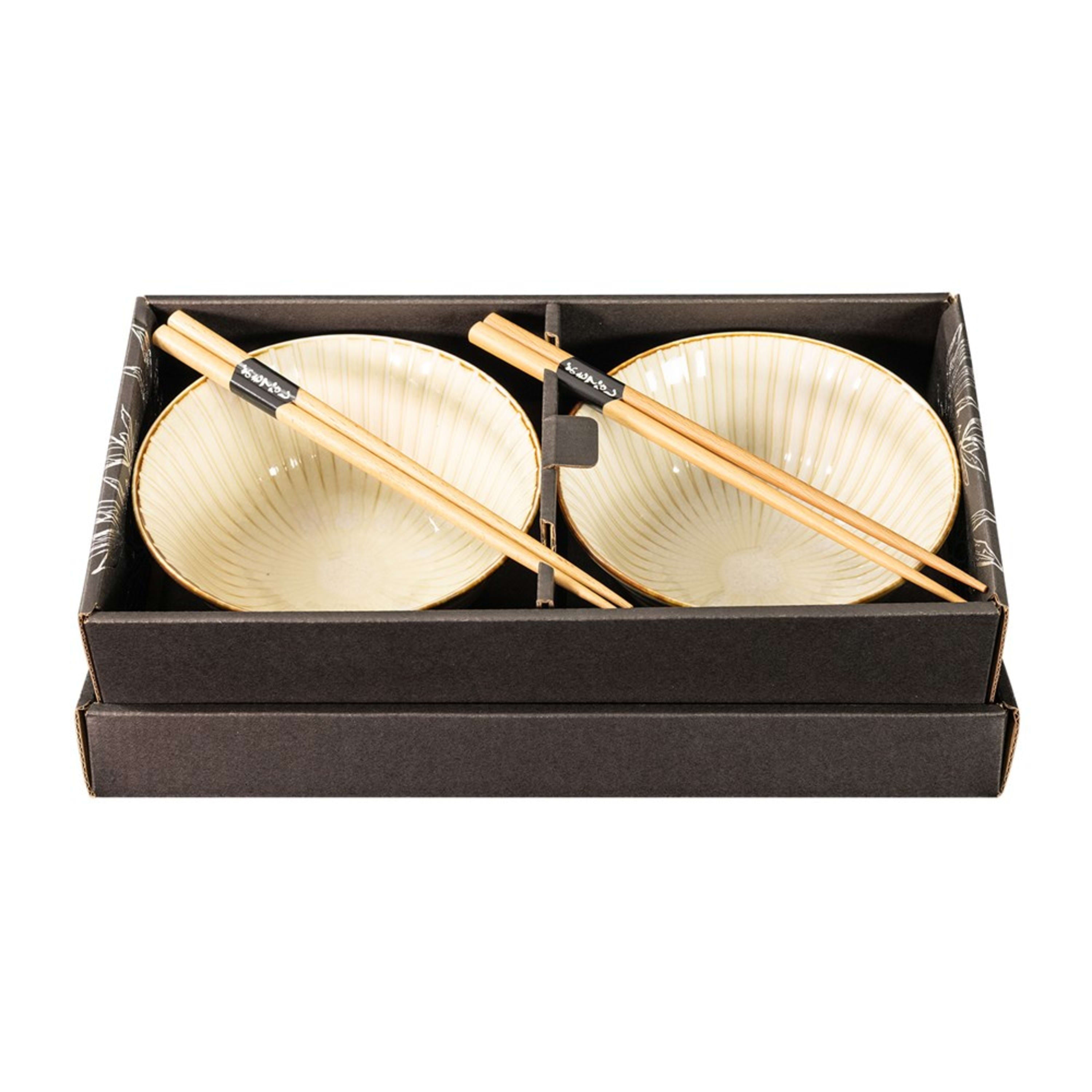 Omotenashi Hassui Tokusa White 4 Piece Bowl & Chopstick Set 15x7cm