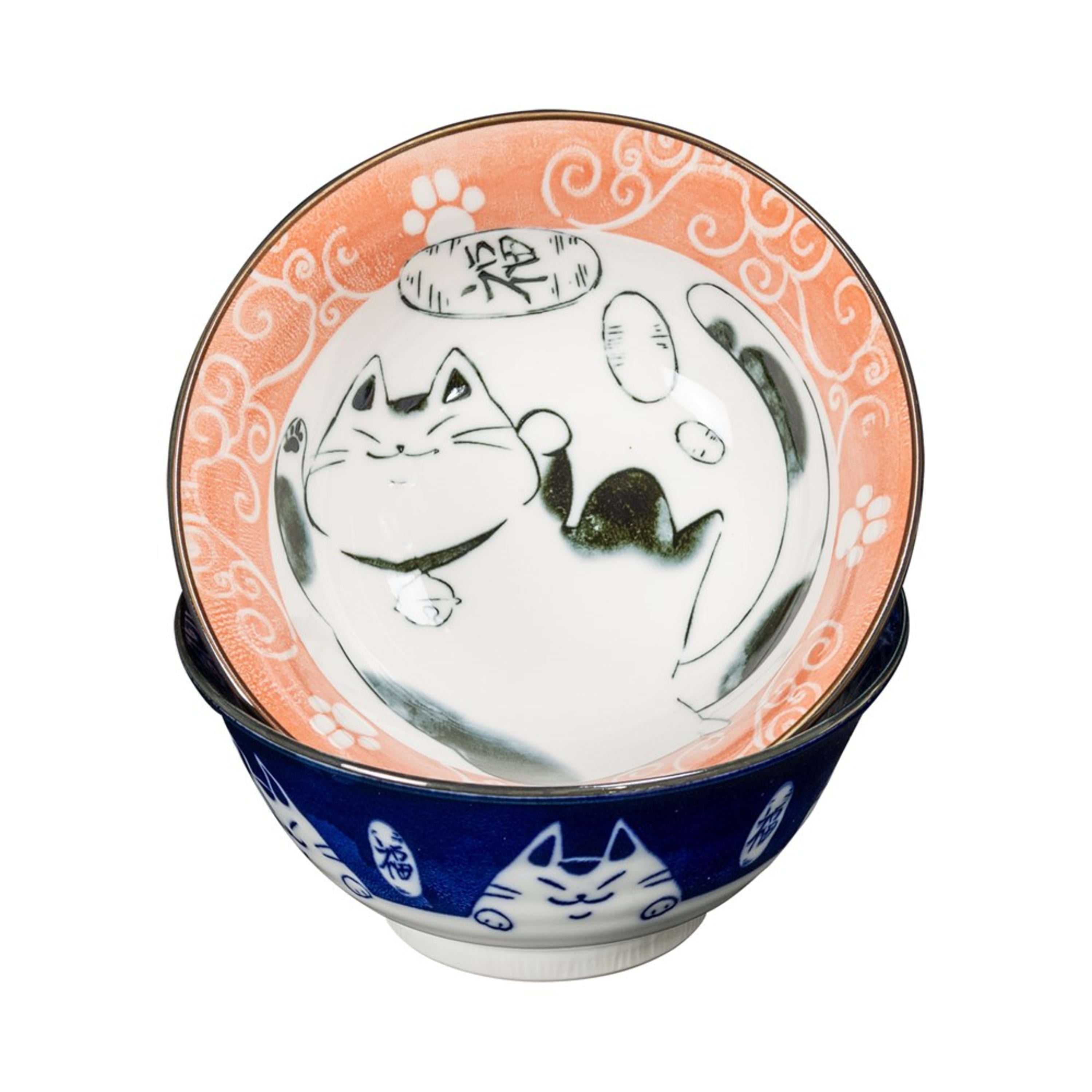 Omotenashi Koban Cat 4 Piece Bowl & Chopstick Set 15x7cm
