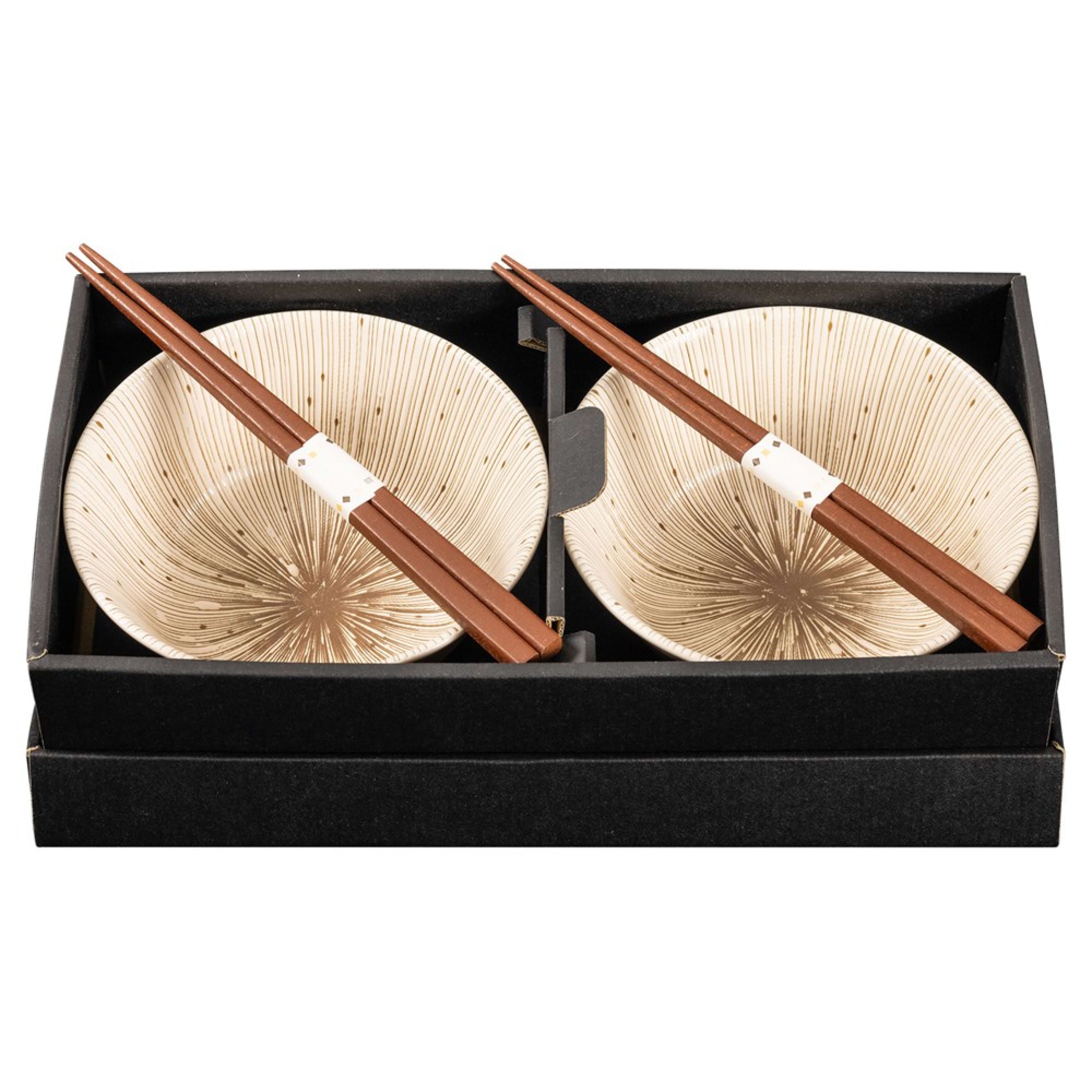 Omotenashi Kyo Sendan Earthen 4 Piece Bowl & Chopstick Set 15x7cm