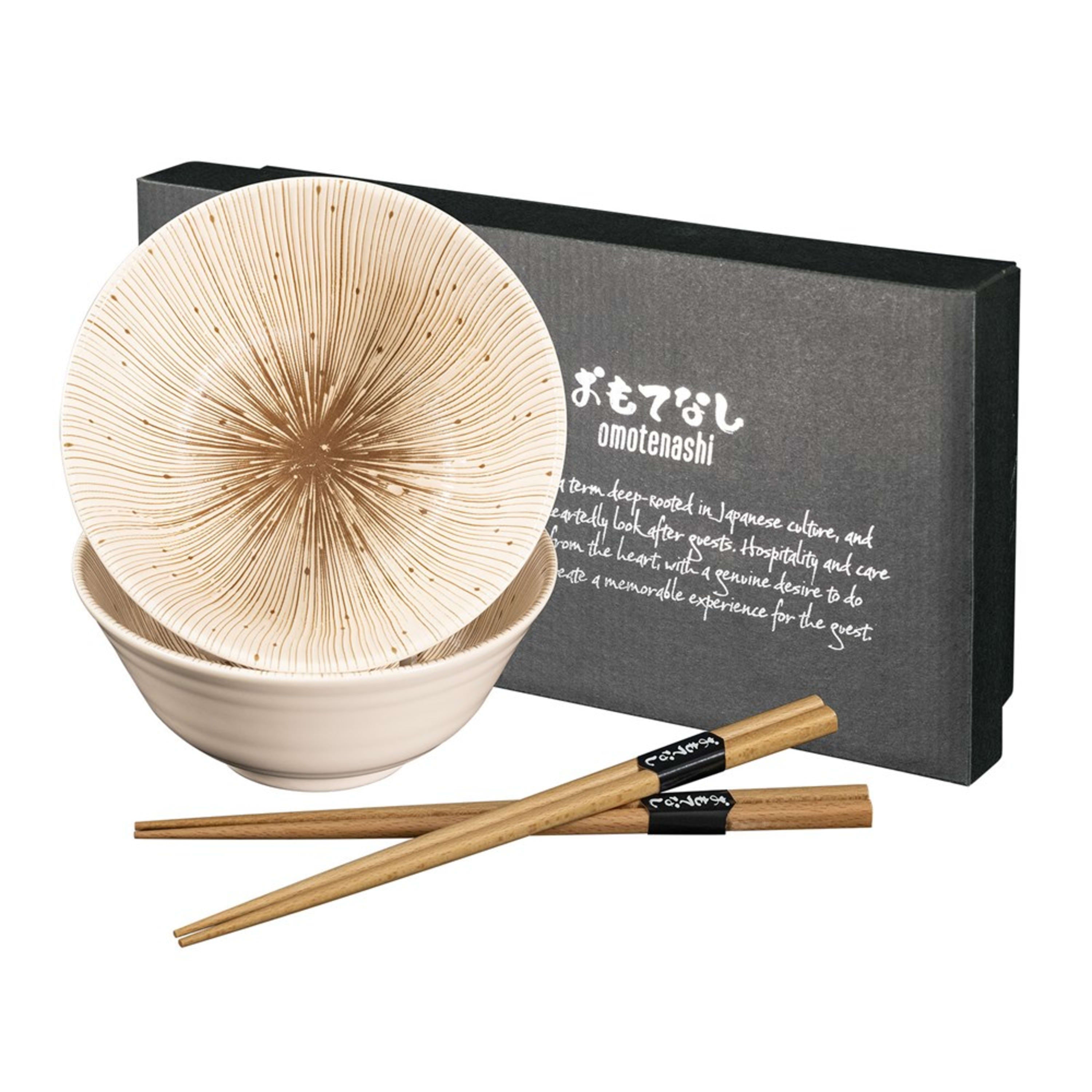 Omotenashi Kyo Sendan Earthen 4 Piece Bowl & Chopstick Set 15x7cm