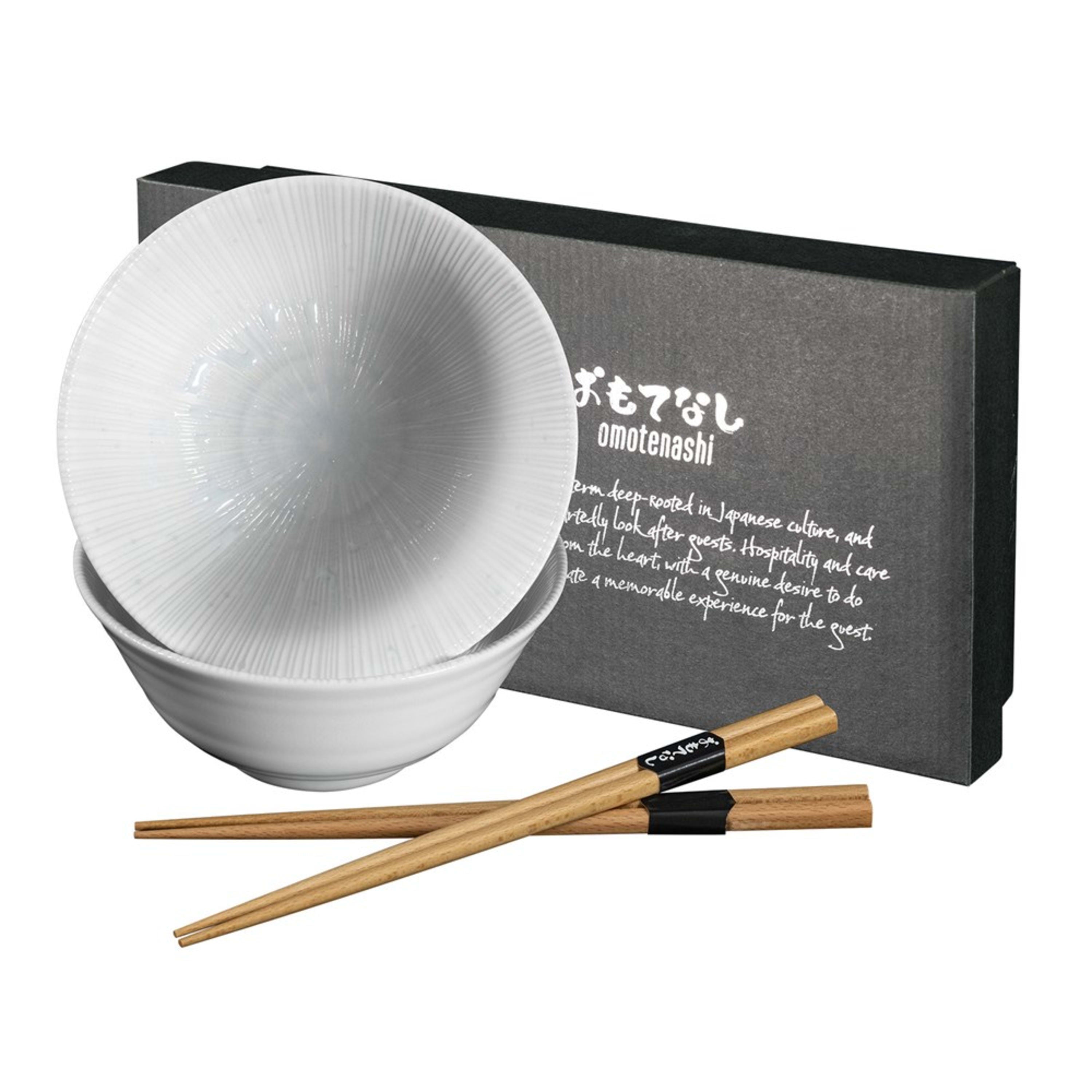 Omotenashi Kyo Sendan White 4 Piece Bowl & Chopstick Set 15x7cm