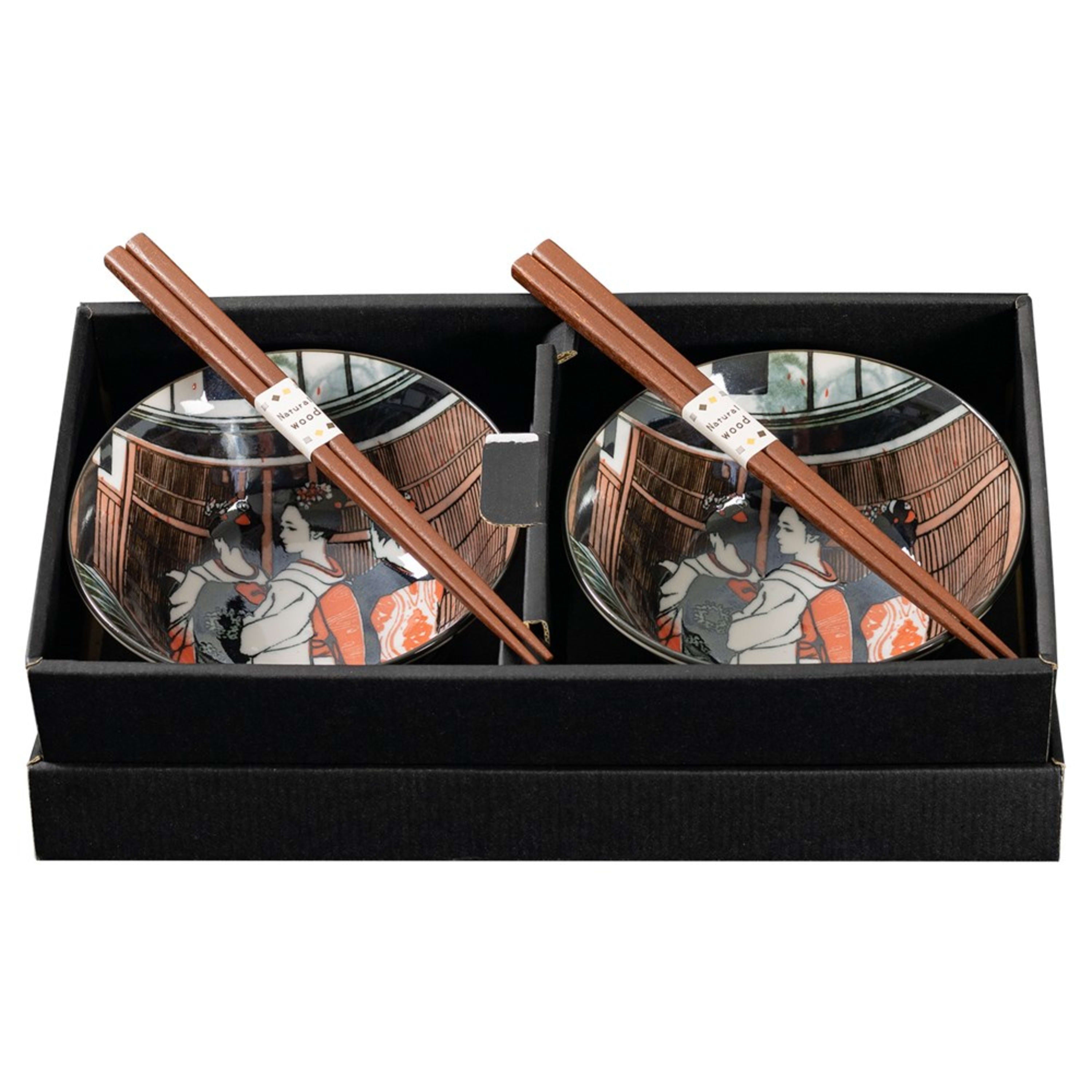 Omotenashi Maiko 4 Piece Bowl & Chopstick Set 15x7cm