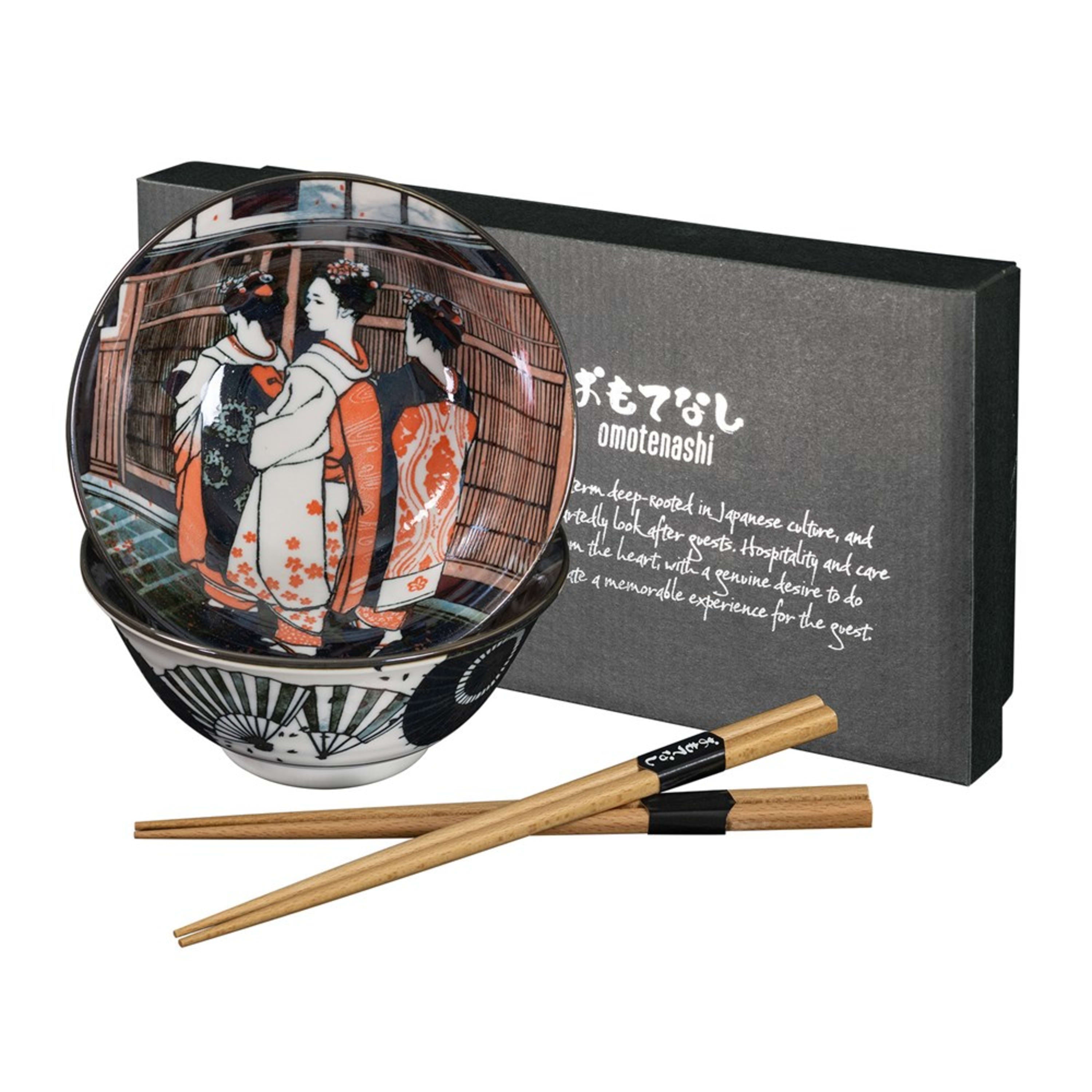 Omotenashi Maiko 4 Piece Bowl & Chopstick Set 15x7cm