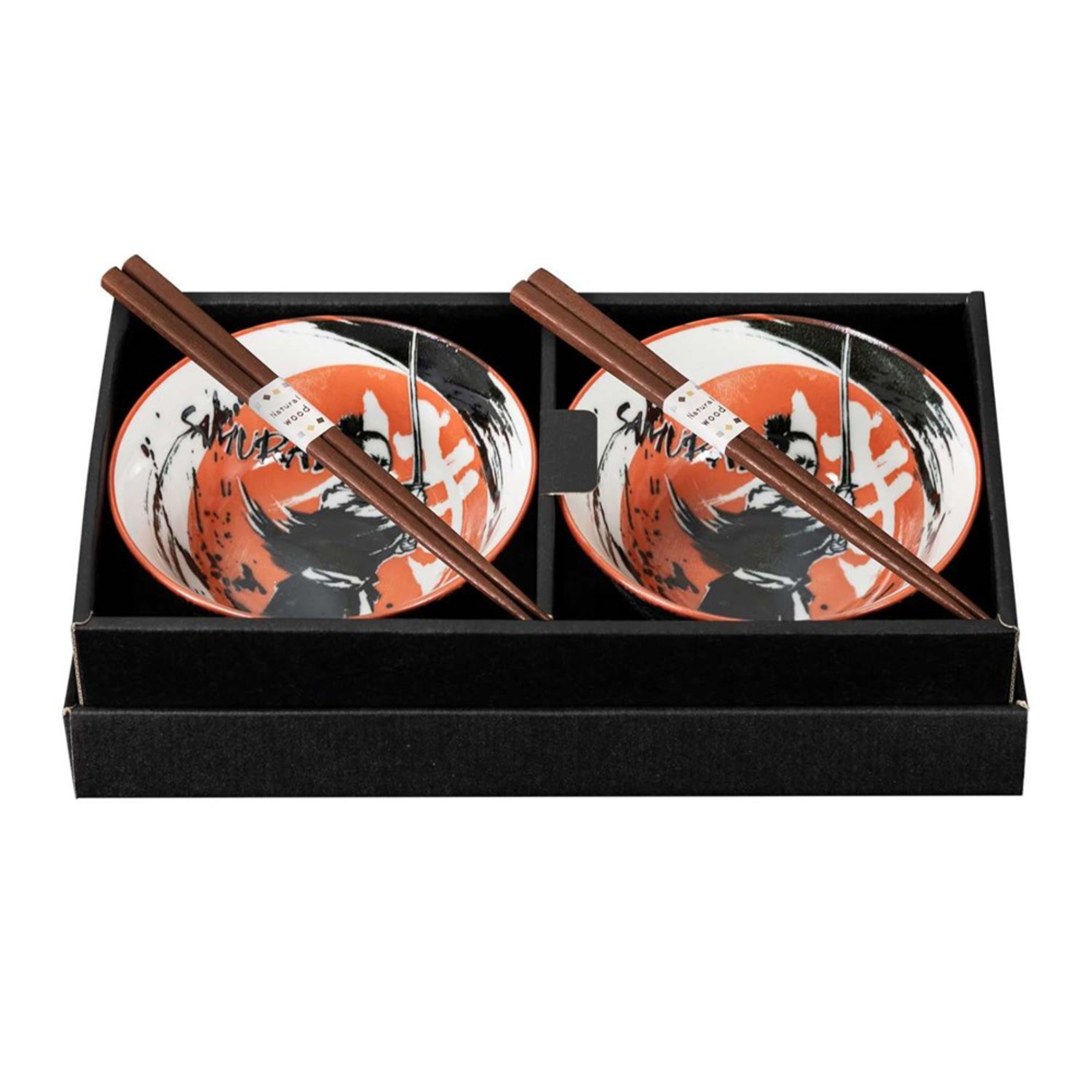 Omotenashi Samurai 4 Piece Bowl & Chopstick Set 15x7cm