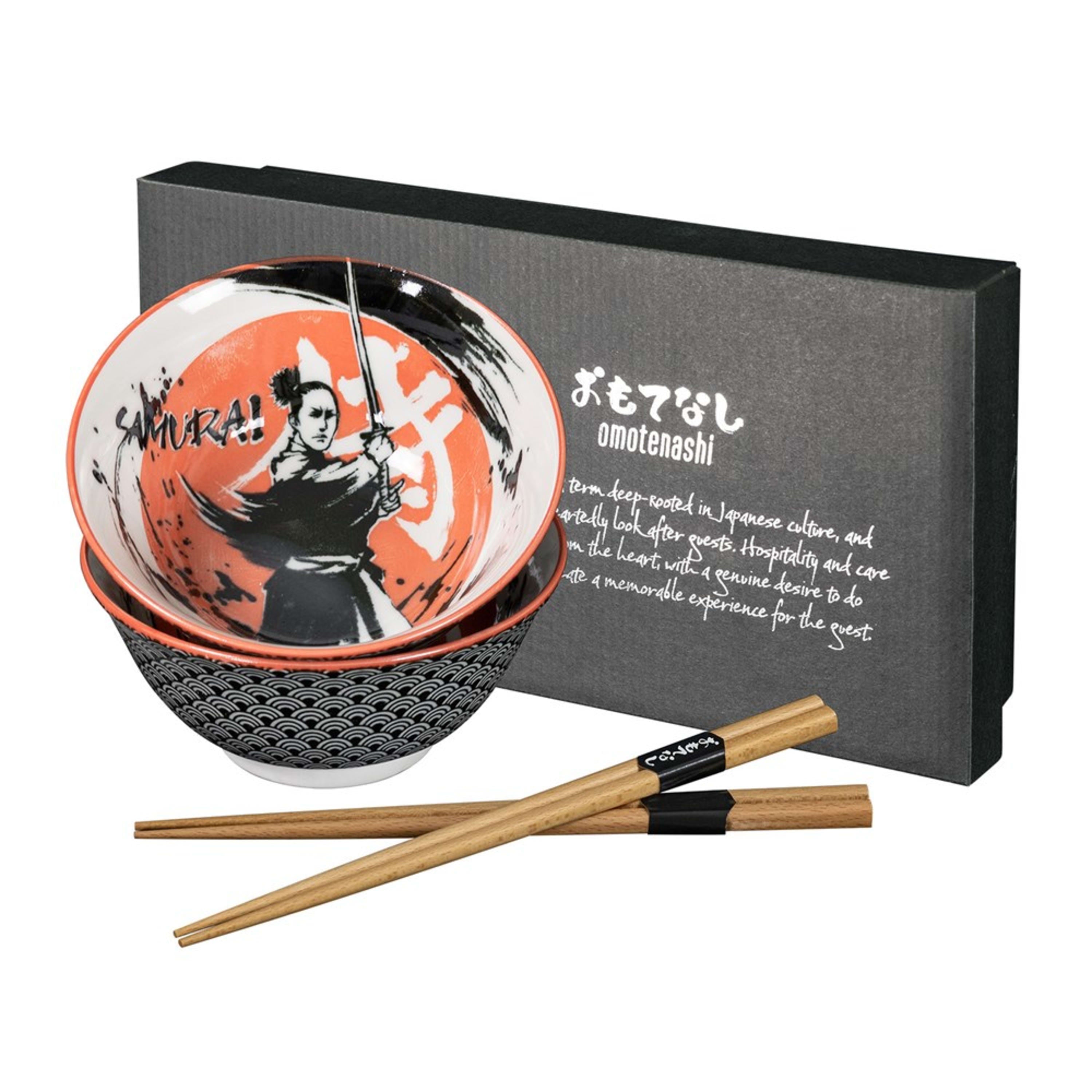 Omotenashi Samurai 4 Piece Bowl & Chopstick Set 15x7cm