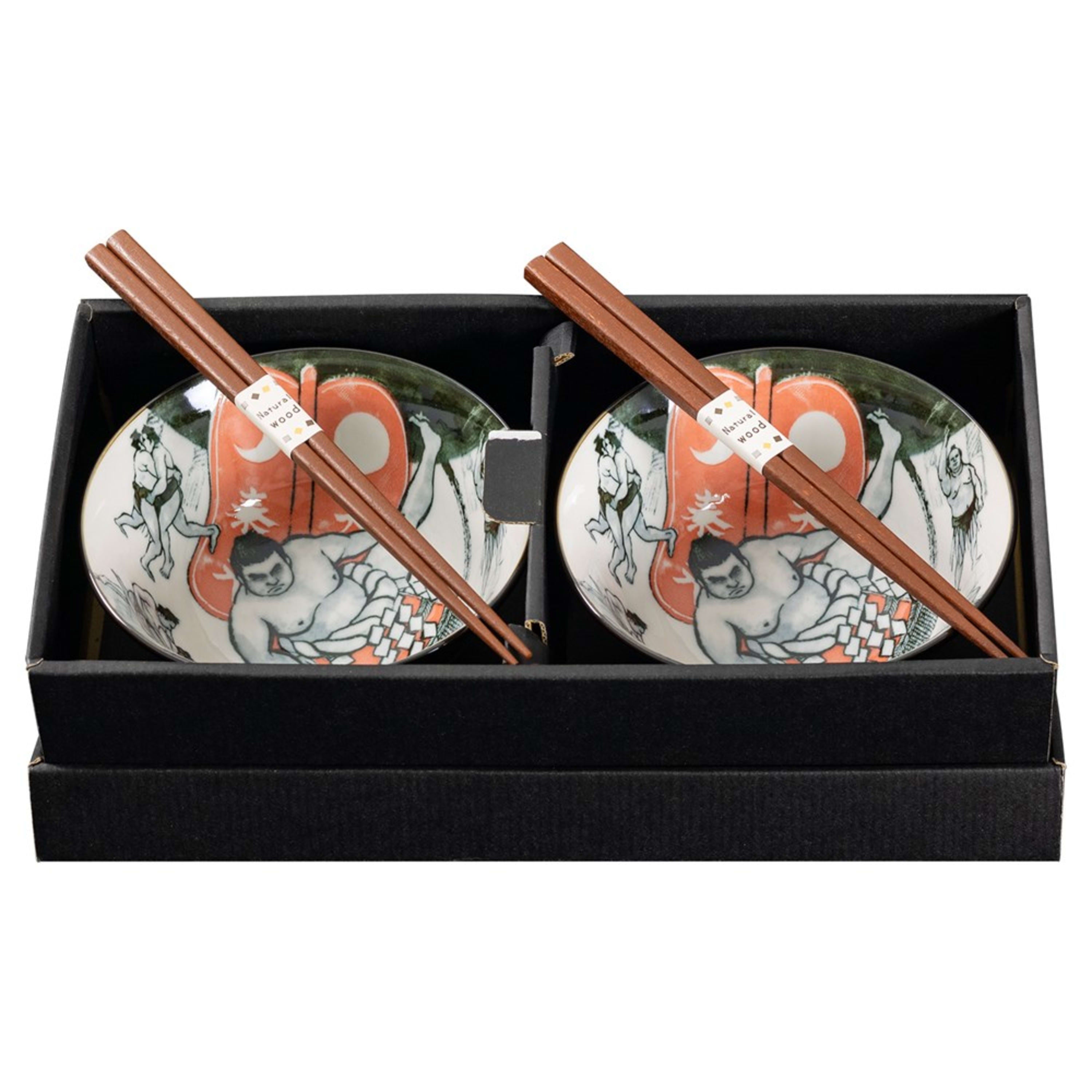 Omotenashi Sumo 4 Piece Bowl & Chopstick Set 15x7cm