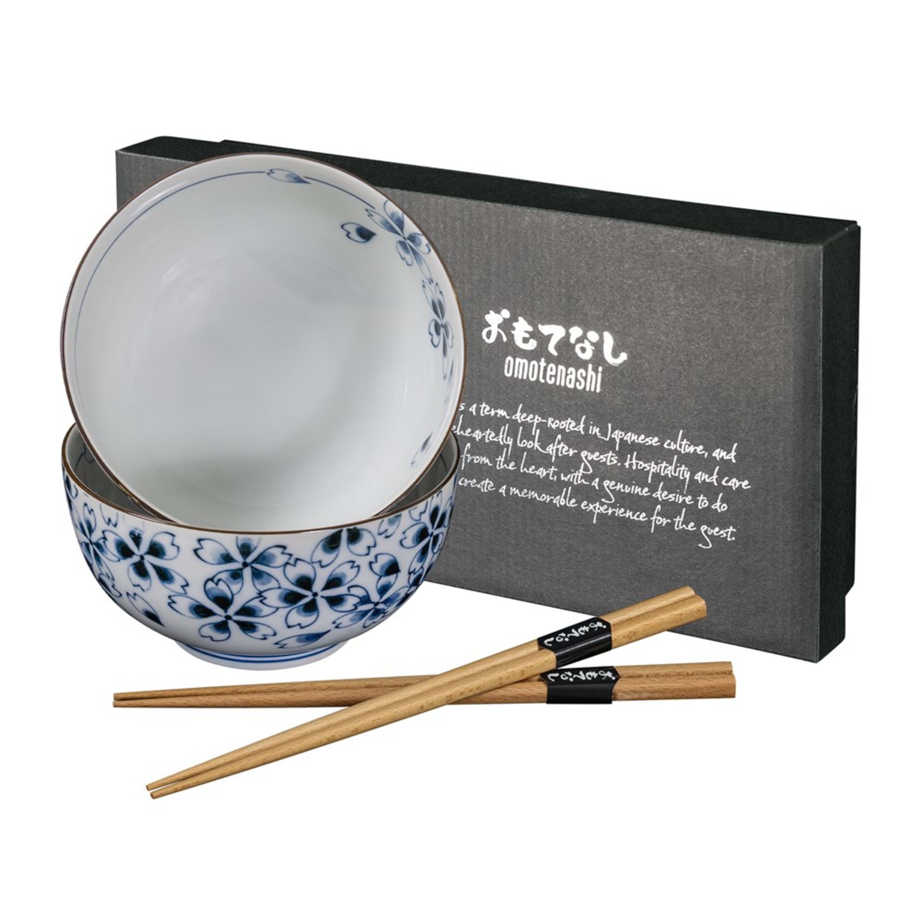Omotenashi Sakurazukushi 4 Piece Bowl & Chopstick Set 16x8.5cm