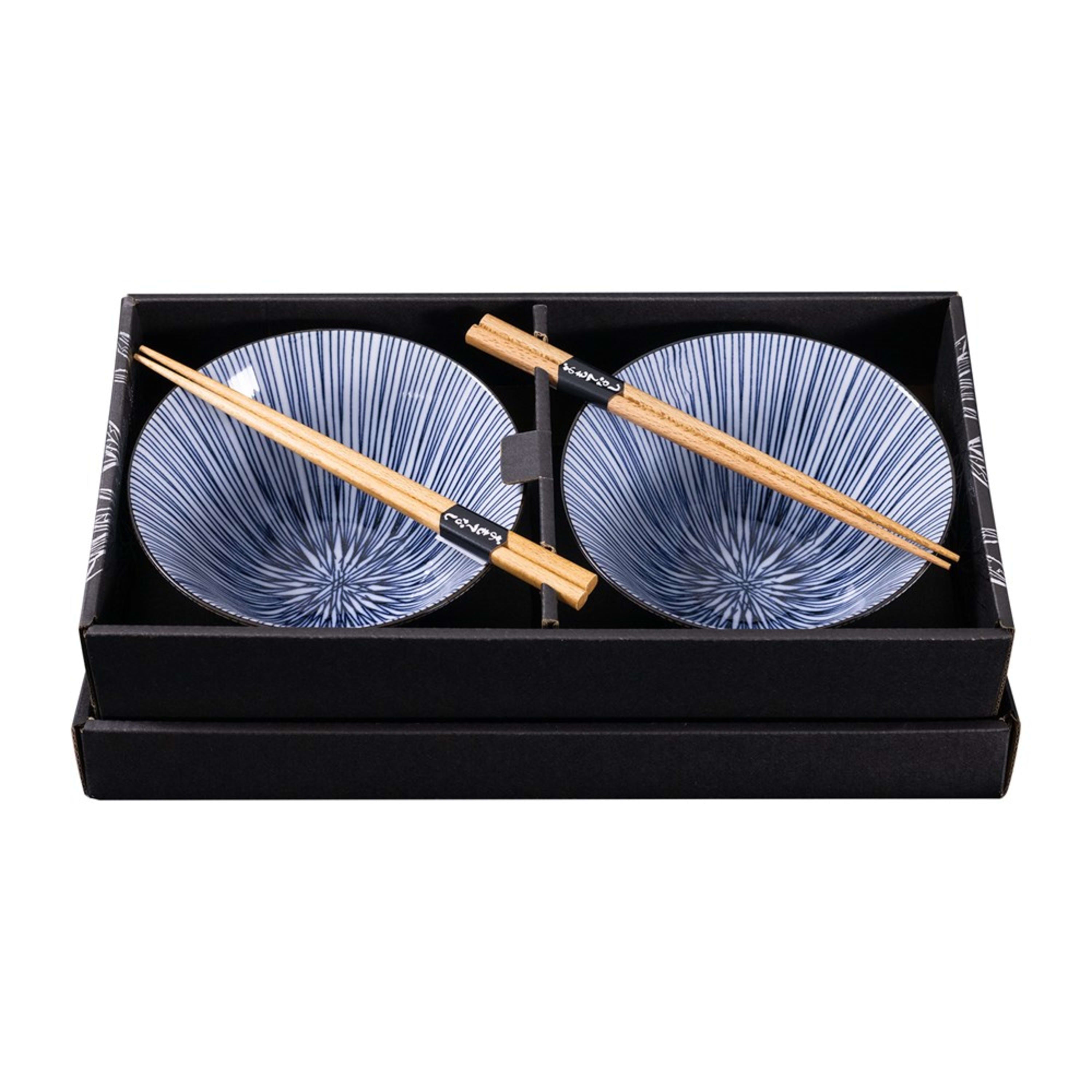 Omotenashi Sorigatadon Hoso Tokusa 4 Piece Bowl & Chopstick Set 16x8.5cm