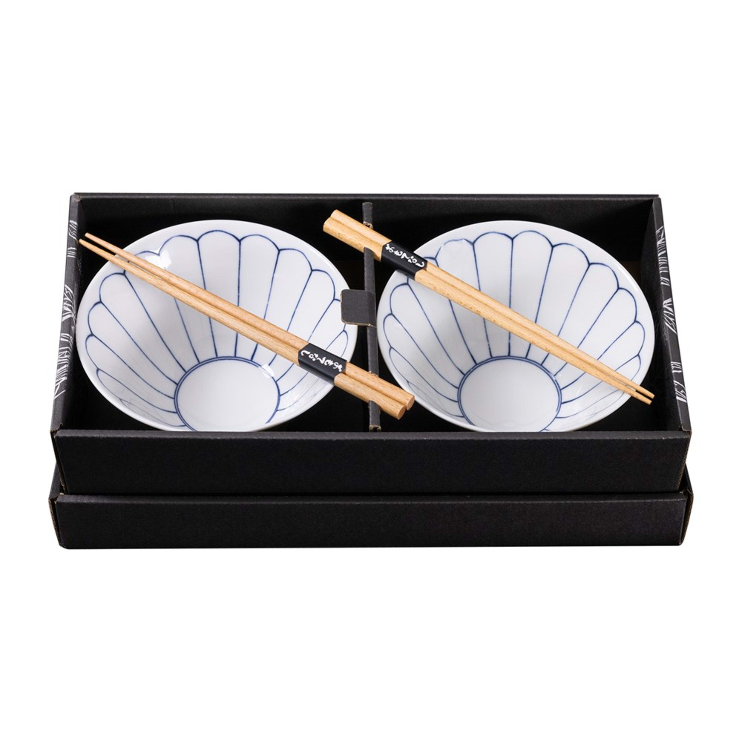 Omotenashi Sorigatadon Kikusen 4 Piece Bowl & Chopstick Set 16x8.5cm