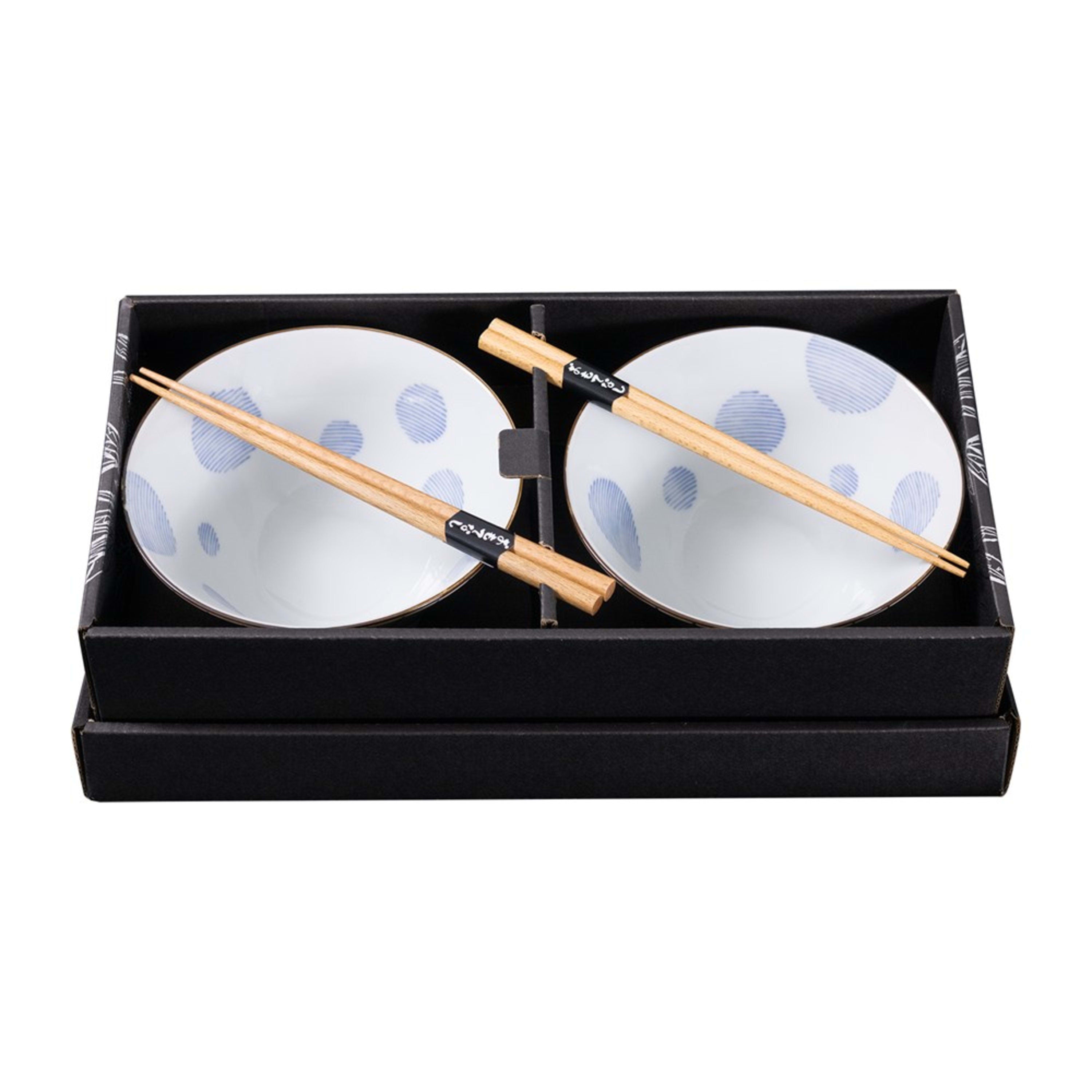 Omotenashi Sorigatadon Mizutama Tokusa 4 Piece Bowl & Chopstick Set 16x8.5cm