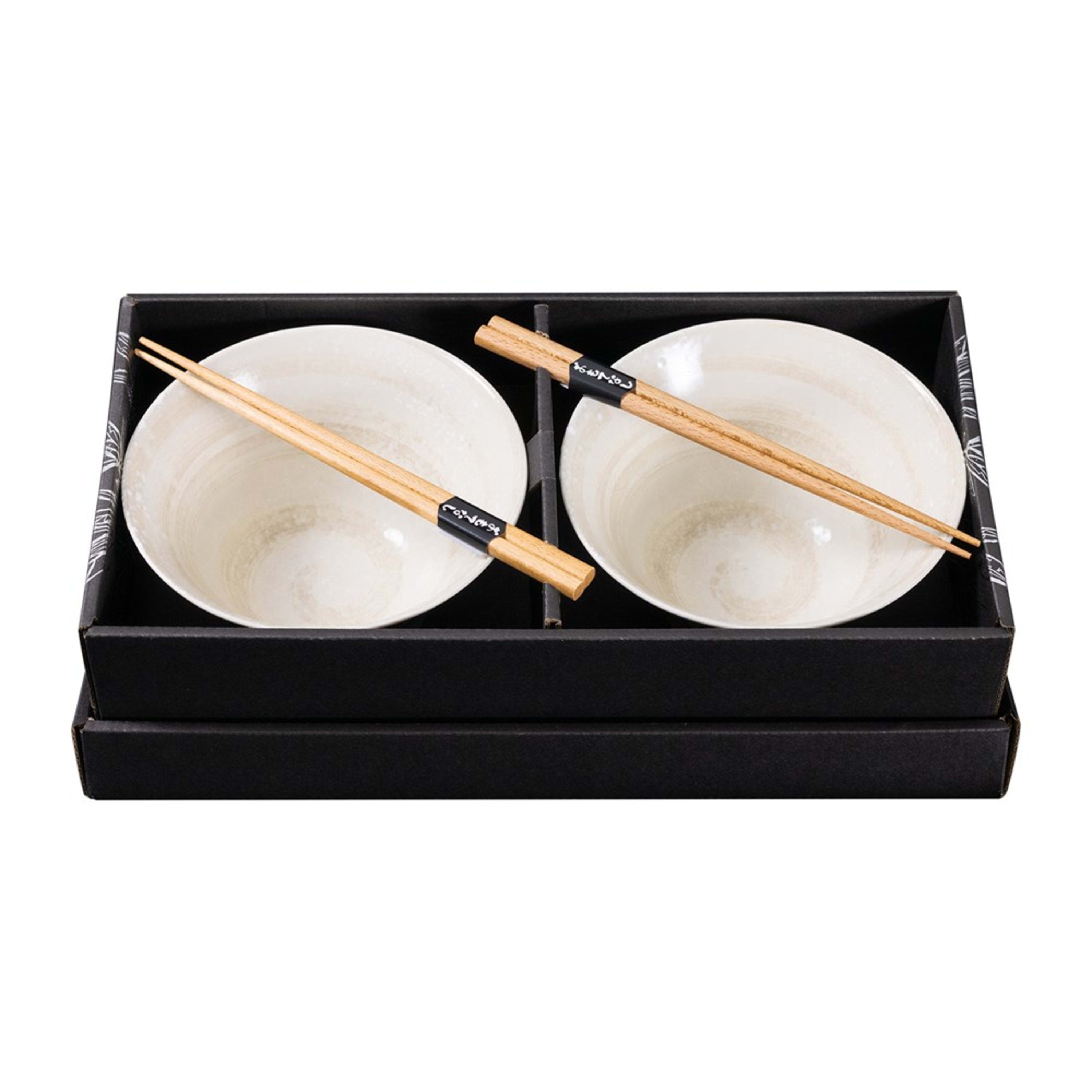 Omotenashi Sorigatadon Hori Tokusa White 4 Piece Bowl & Chopstick Set 16x8.5cm