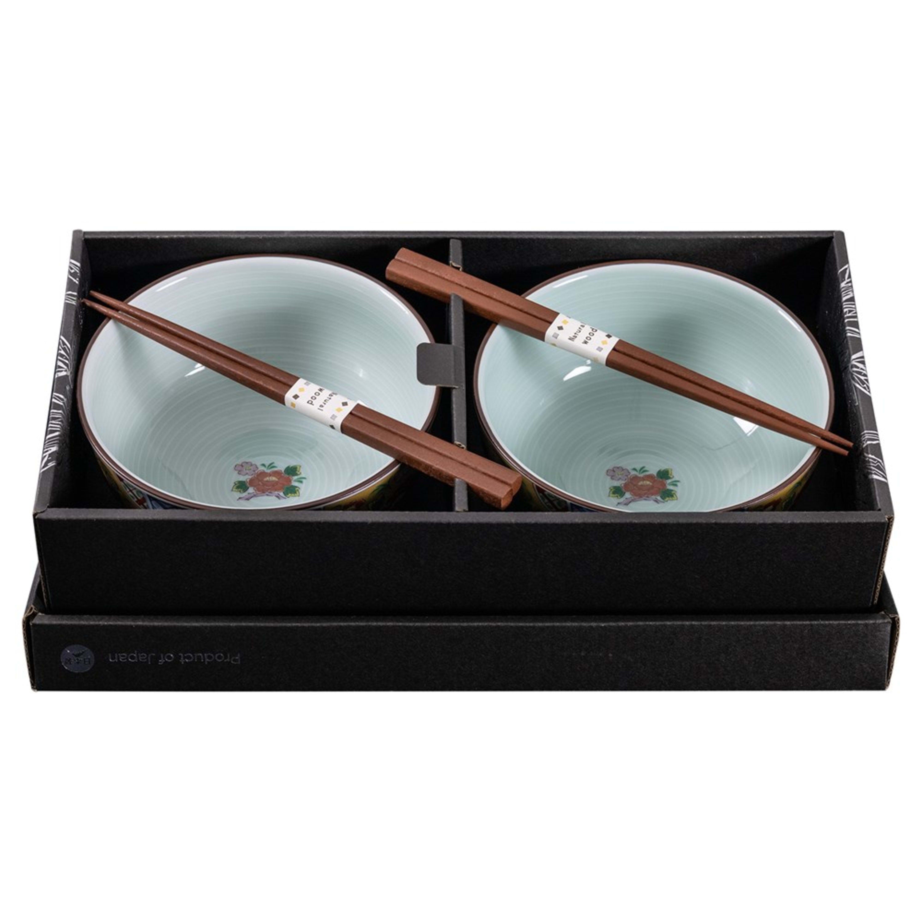 Omotenashi Sori Kinnsaibotan - Limited Edition 4 Piece Bowl & Chopstick Set 16x8cm