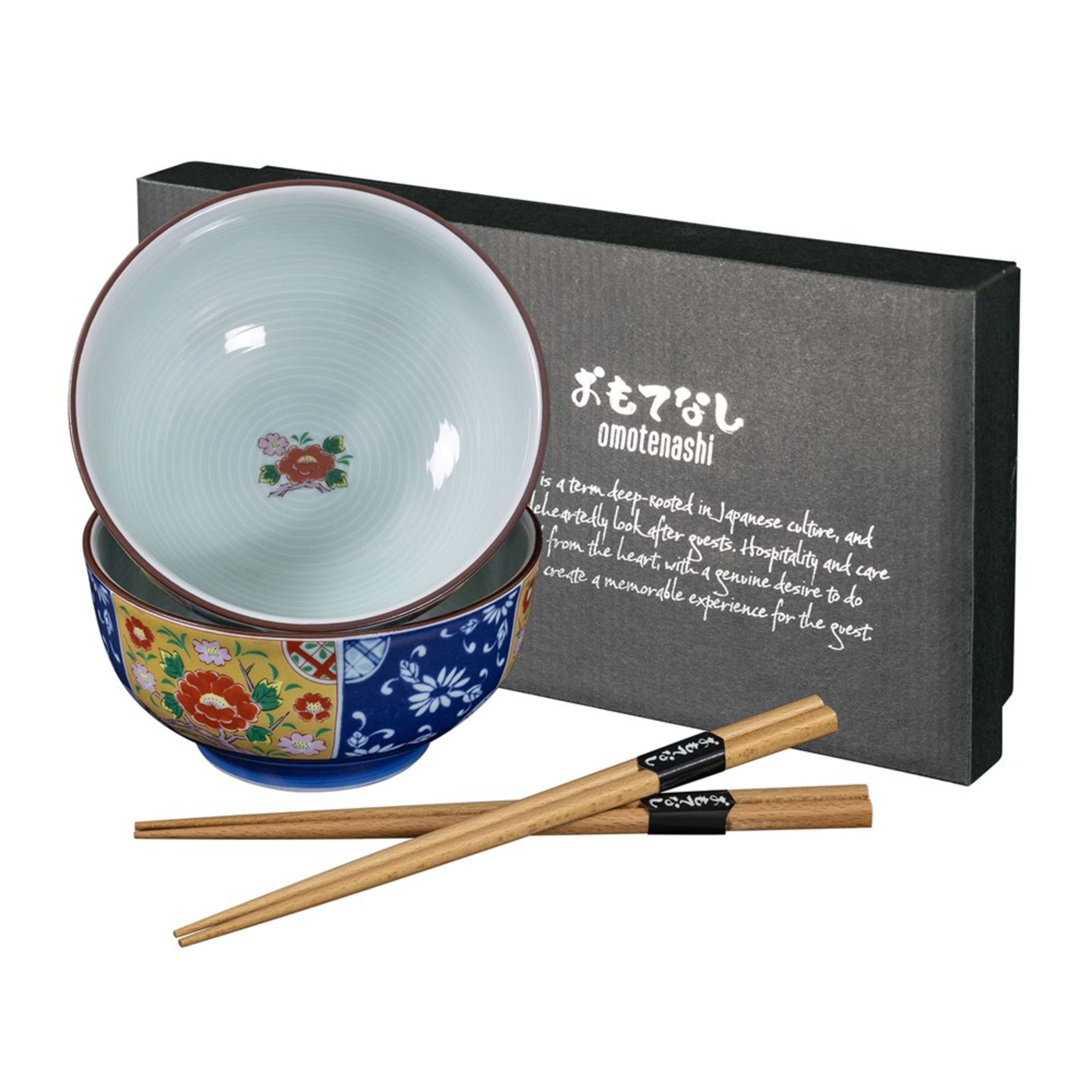 Omotenashi Sori Kinnsaibotan - Limited Edition 4 Piece Bowl & Chopstick Set 16x8cm