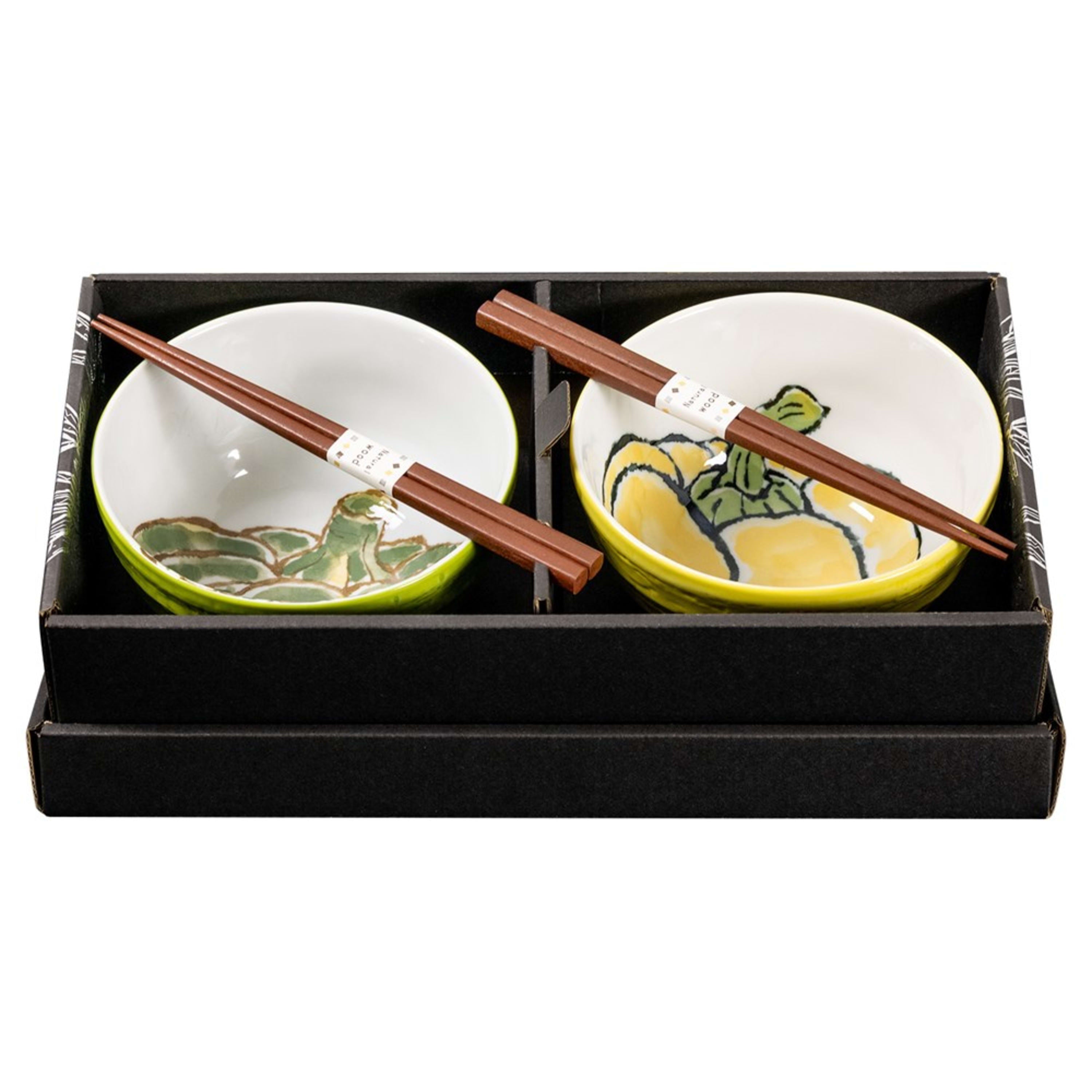 Omotenashi Etegami Veggie - Kabocha & Paprika 4 Piece Bowl & Chopstick Set 16x9cm