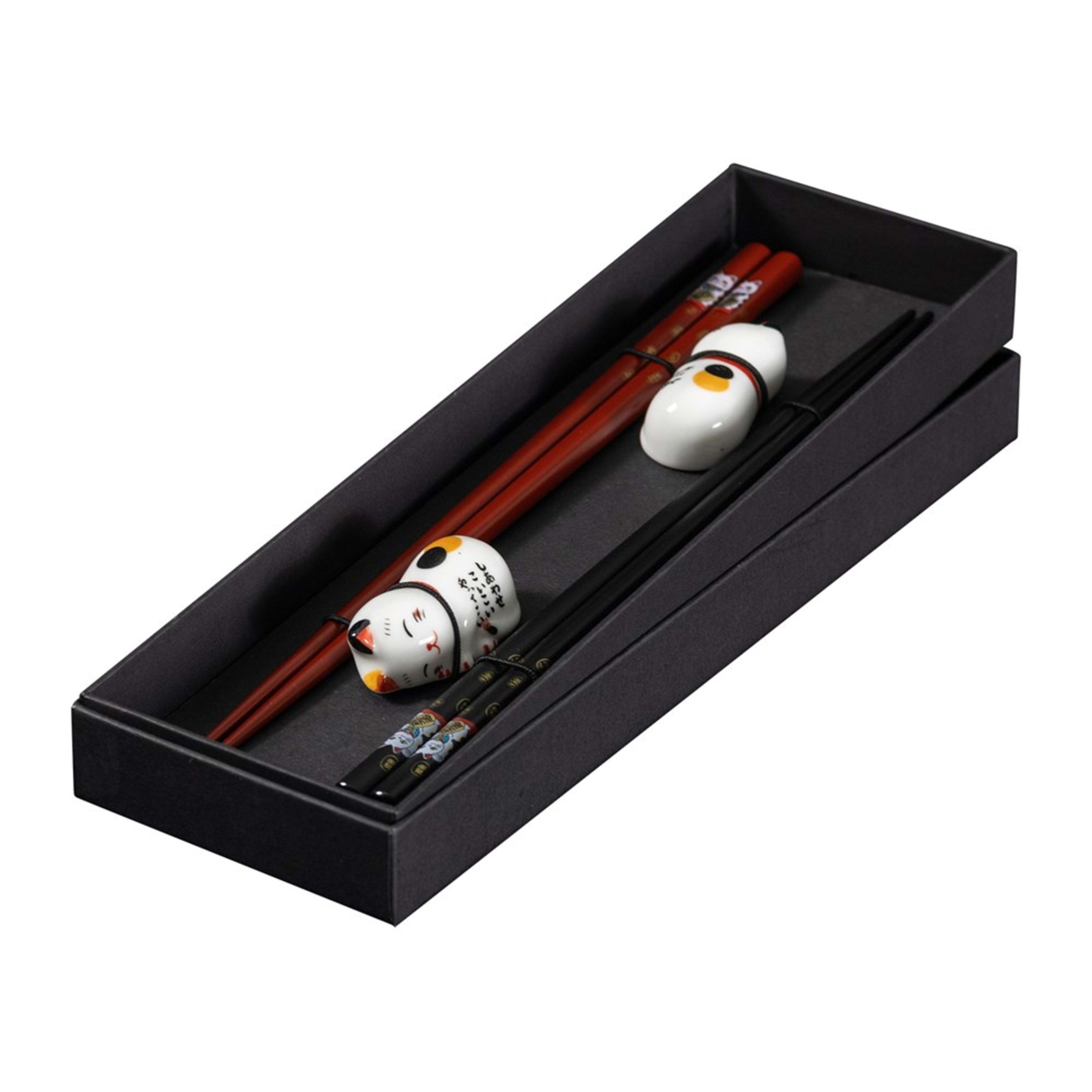Omotenashi Living Lucky Cat 4 Piece Chopstick & Chopstick Rest Set