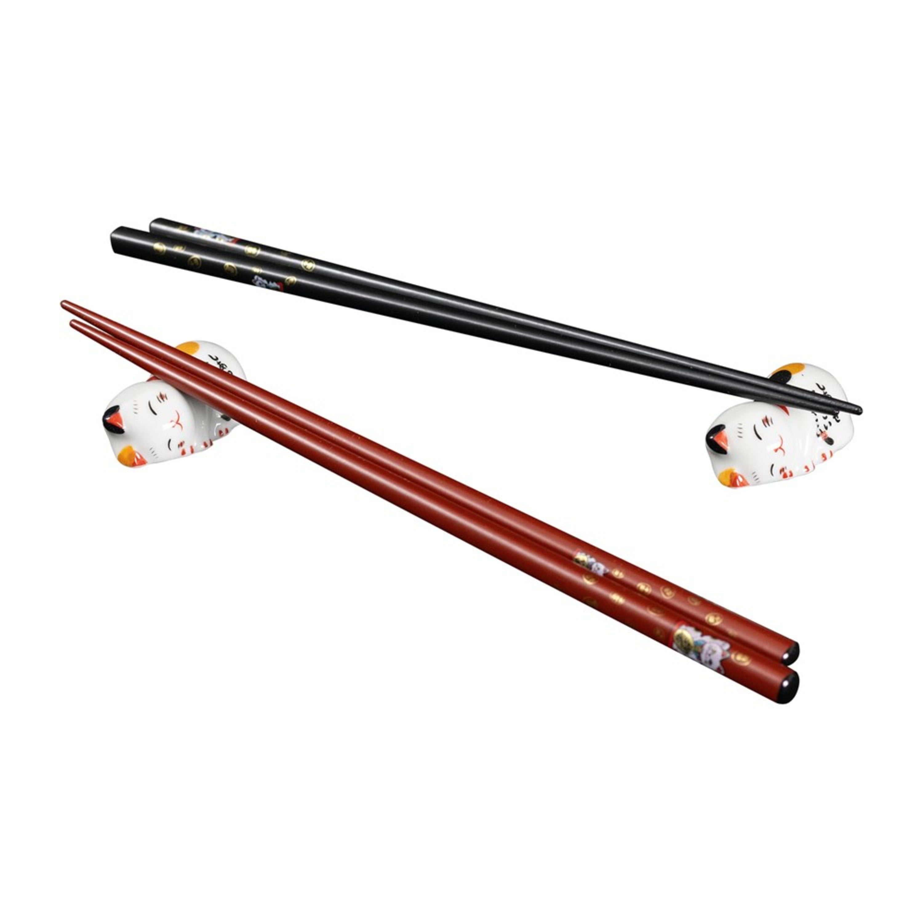 Omotenashi Living Lucky Cat 4 Piece Chopstick & Chopstick Rest Set