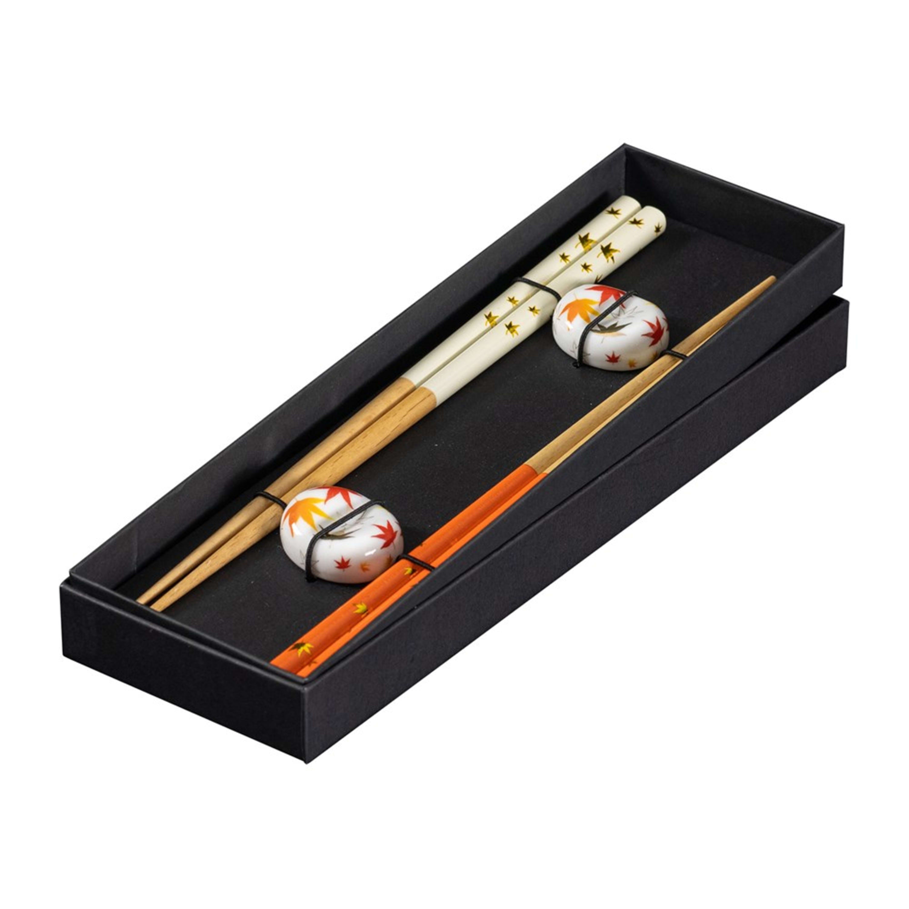Omotenashi Living Autumn Leaves 4 Piece Chopstick & Chopstick Rest Set