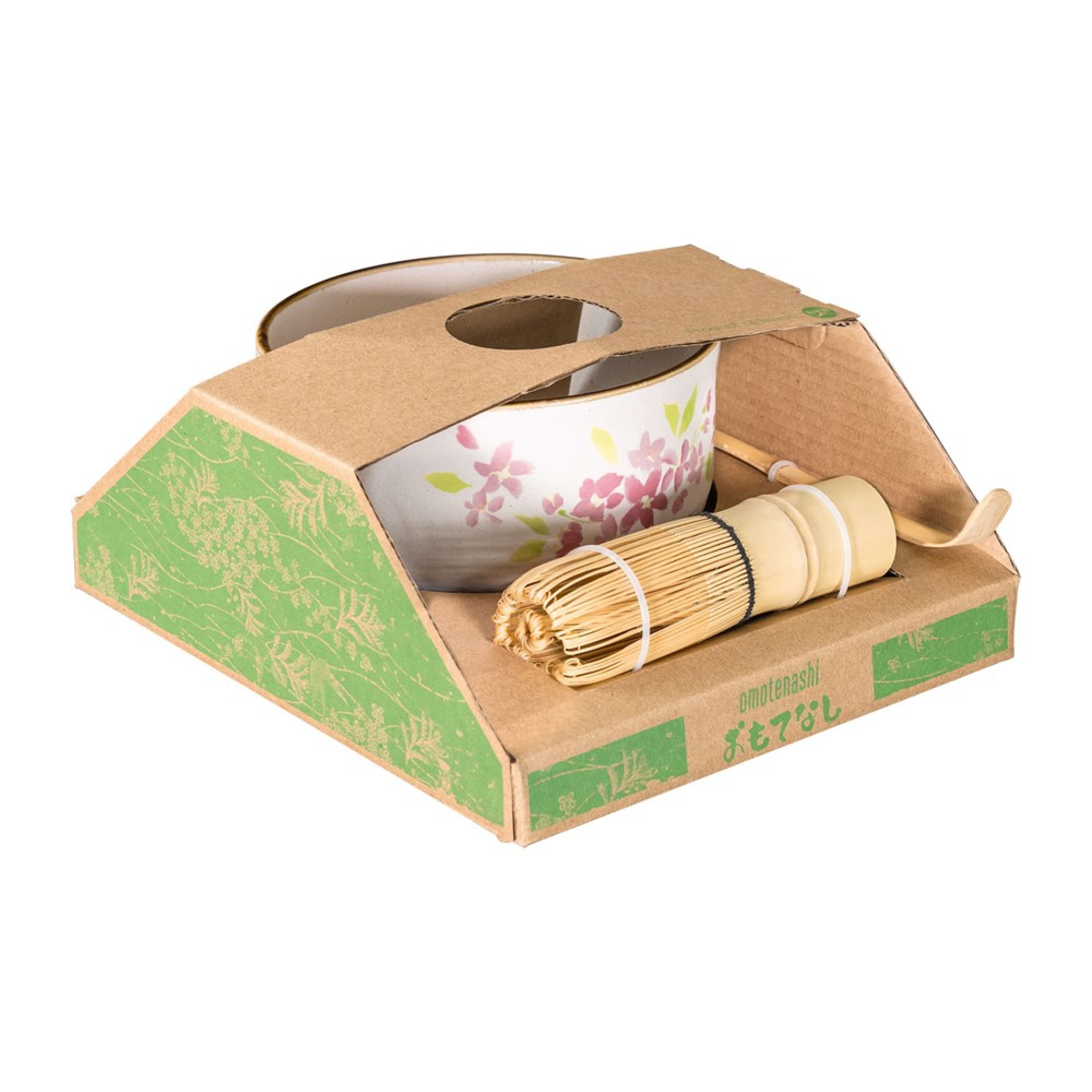 Omotenashi Matcha Bowl with Whisk - Oboro Sakura 12x7.5cm Gift Set