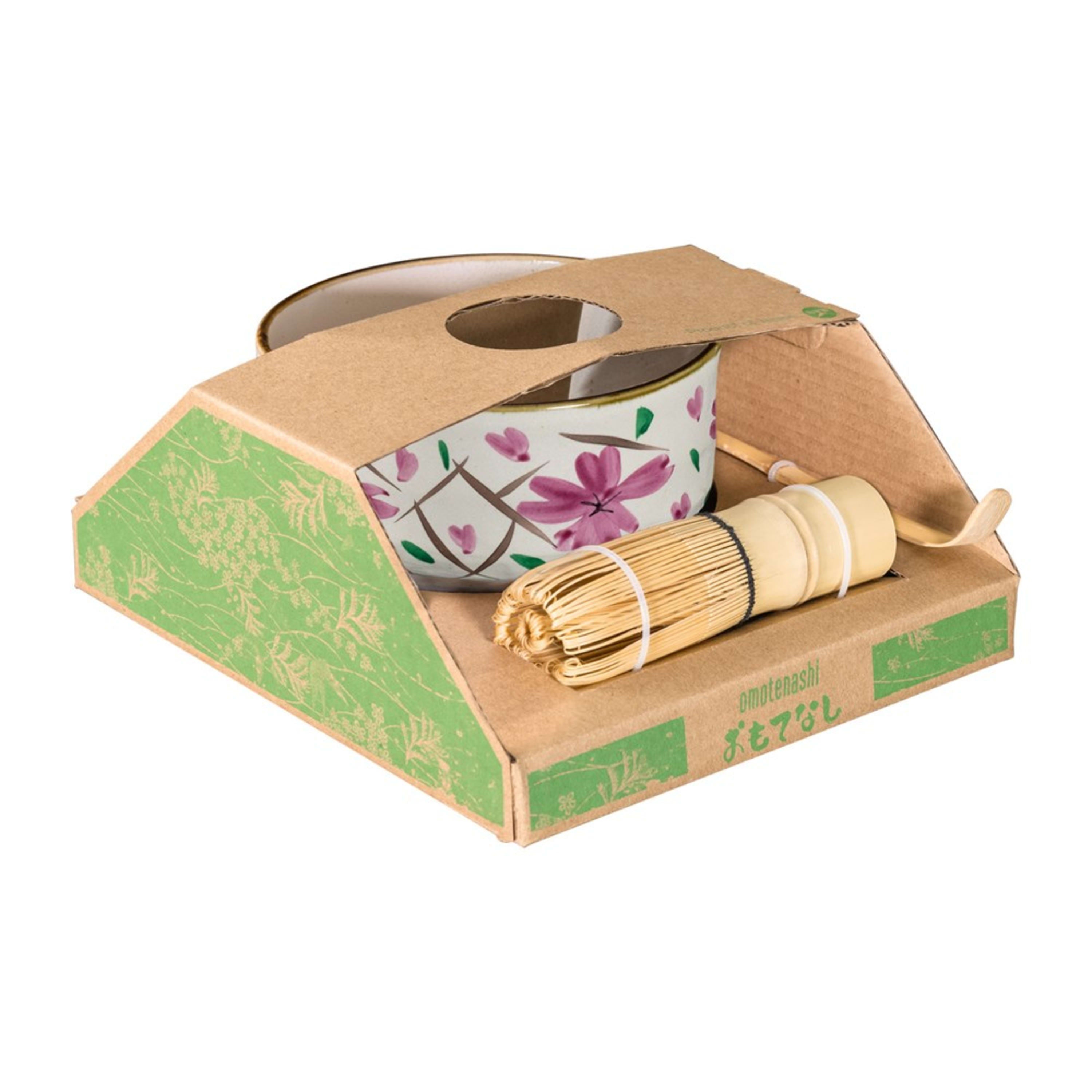Omotenashi Hand Painted Matcha Bowl with Whisk - Sakura 13x7.5cm Gift Set