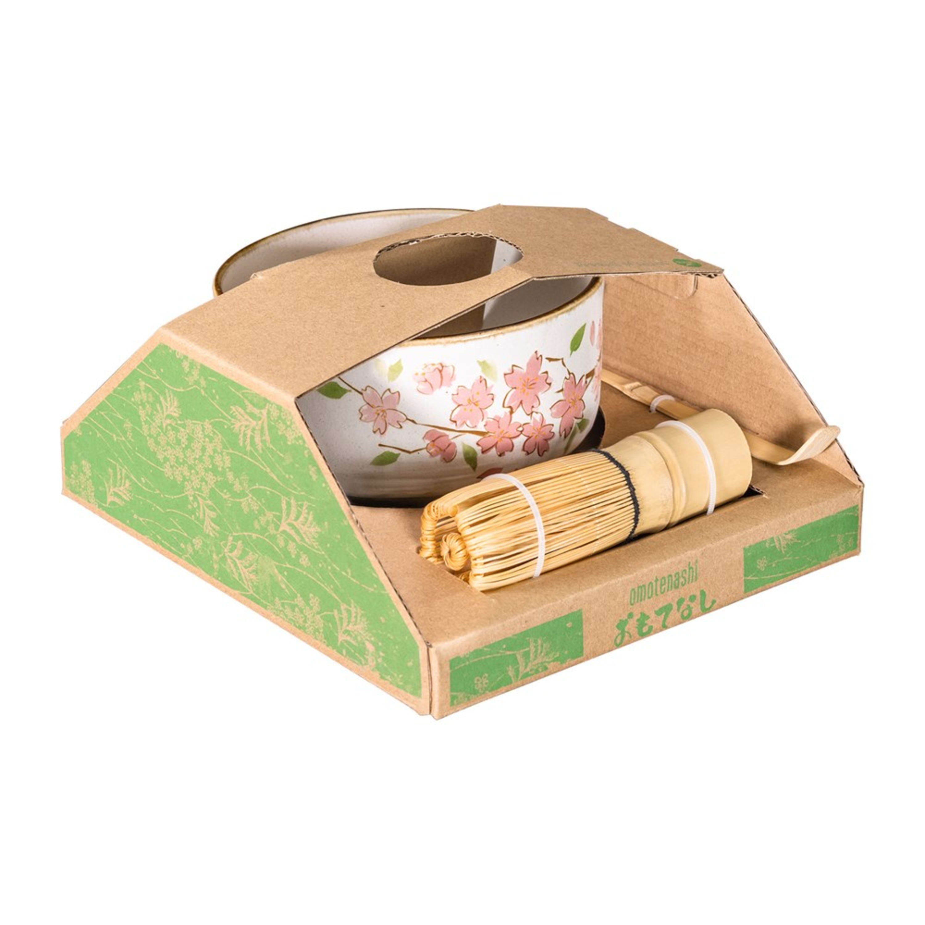 Omotenashi Matcha Bowl with Whisk - Sato Sakura 12x7.5cm Gift Set