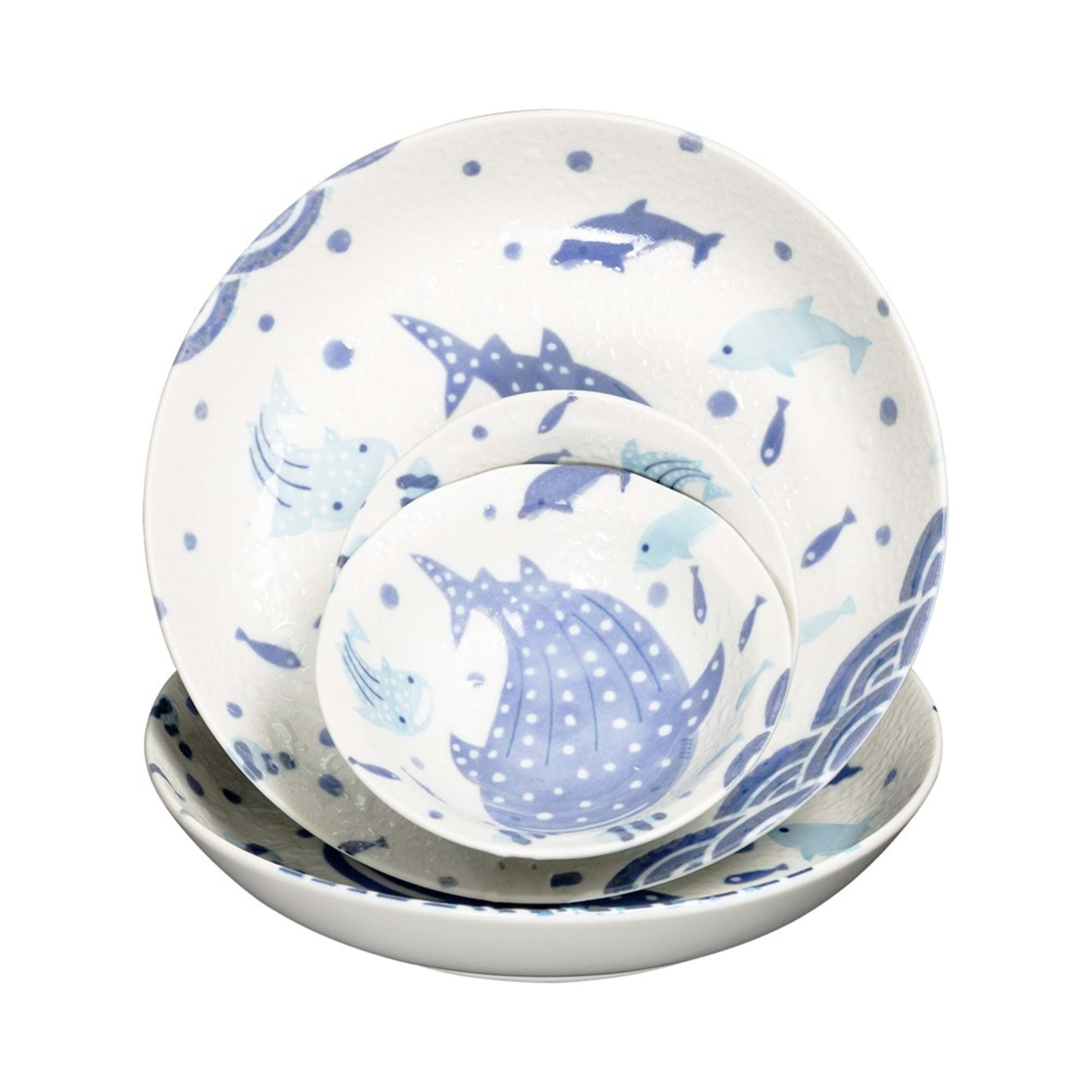 Omotenashi Nami Jinbei 4 Piece Bowl Set (19.5x3.8cm & 11.5x3.5cm)