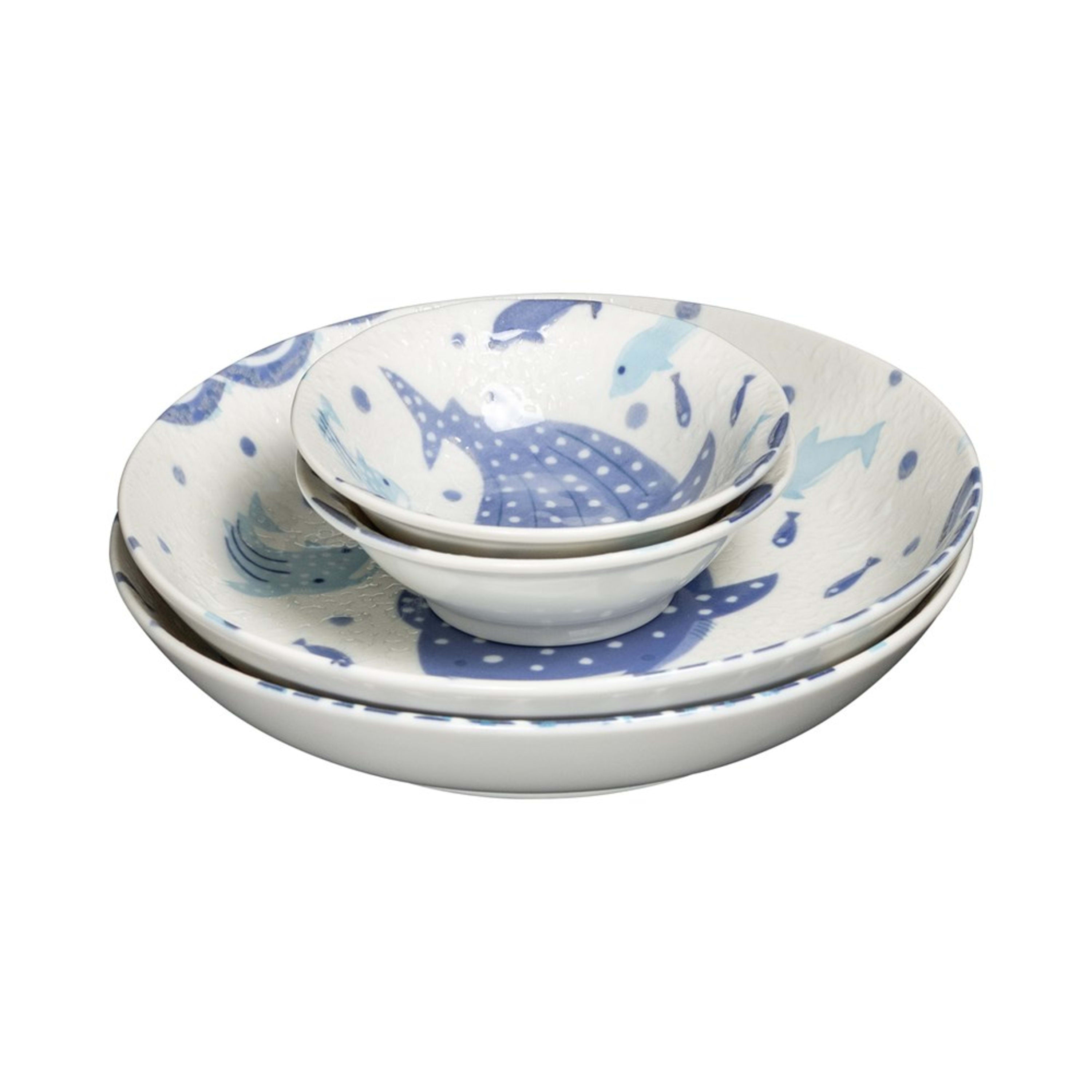 Omotenashi Nami Jinbei 4 Piece Bowl Set (19.5x3.8cm & 11.5x3.5cm)