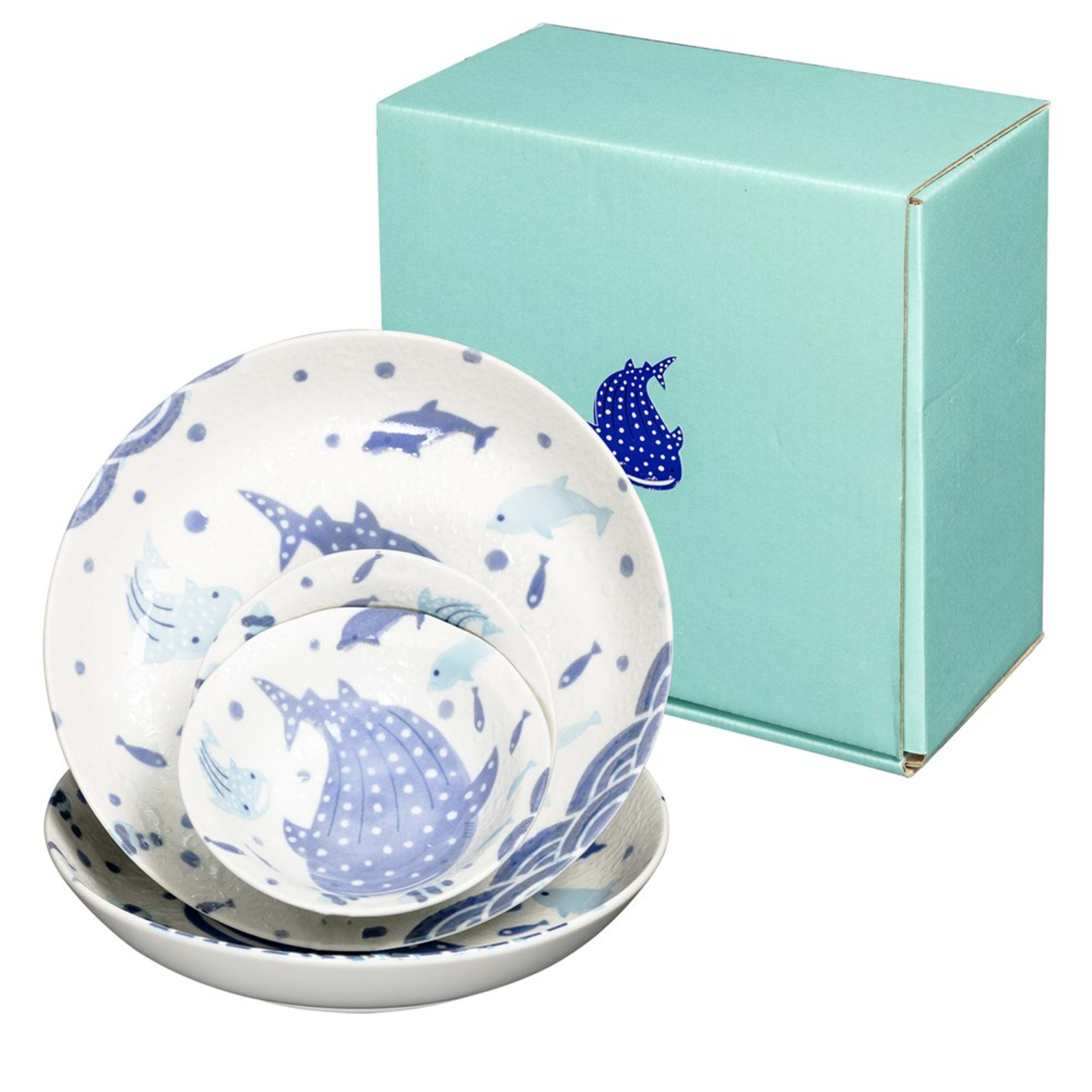 Omotenashi Nami Jinbei 4 Piece Bowl Set (19.5x3.8cm & 11.5x3.5cm)
