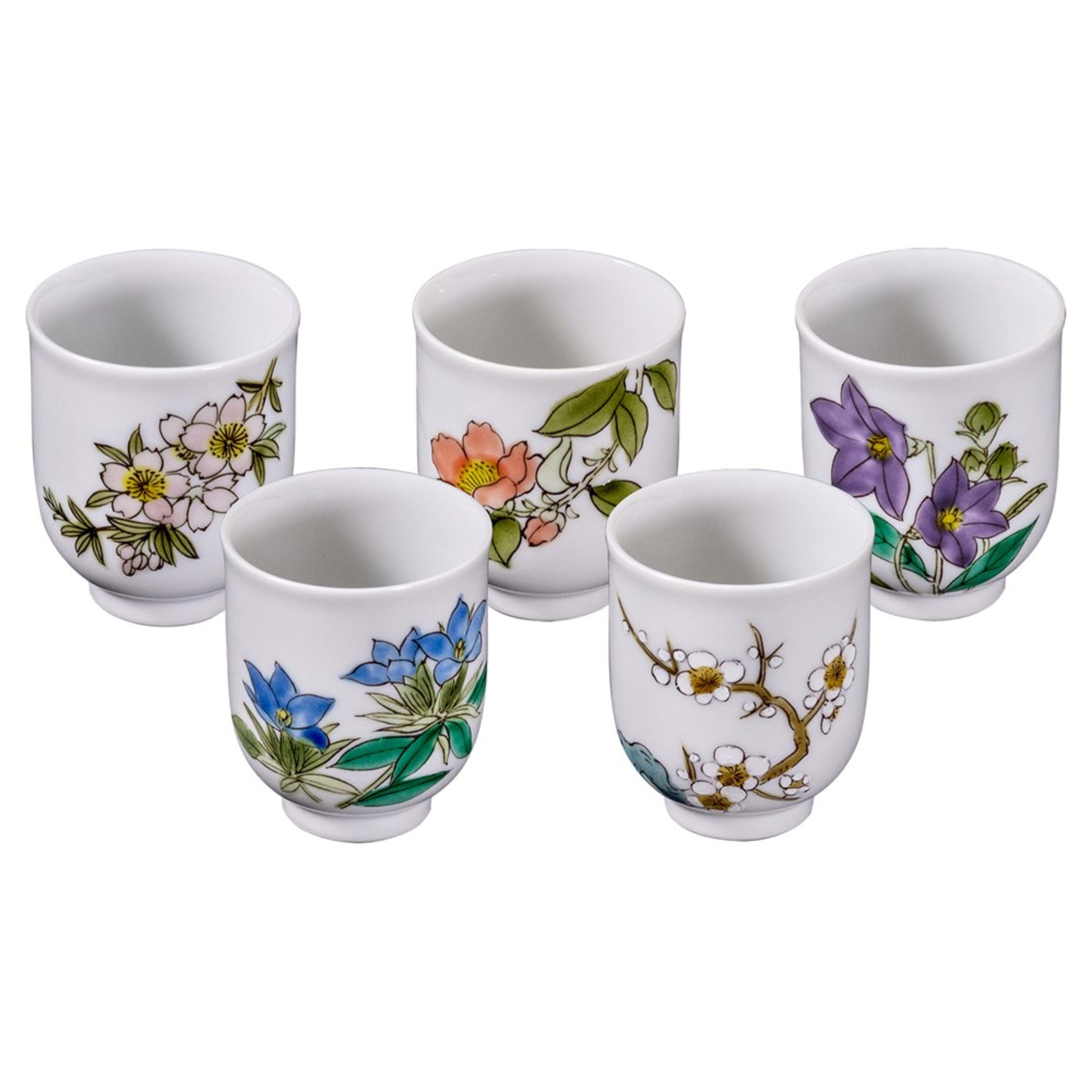 Omotenashi Kutaniyaki Flowers - Limited Edition 5 Piece Sake Cup Set