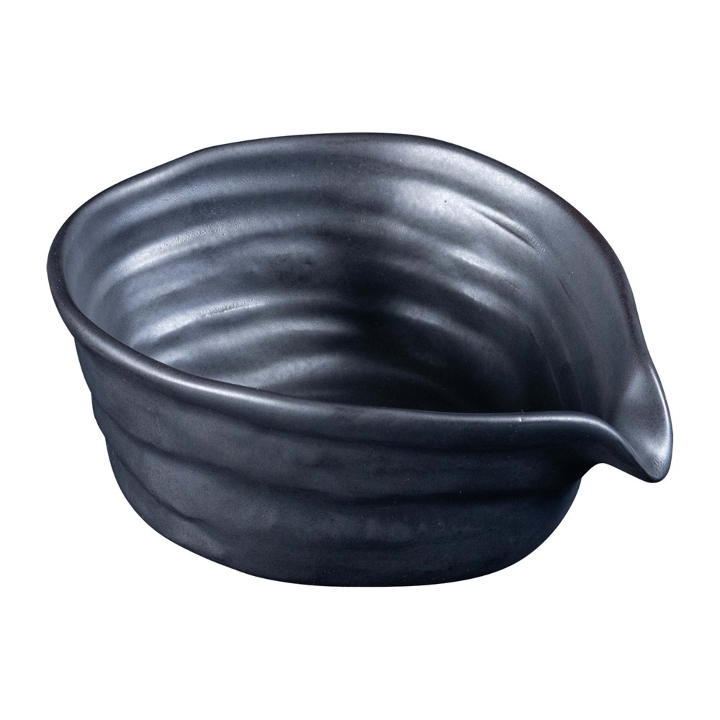 Omotenashi Black Kabuto Spout Matcha Bowl with Whisk 14x7.5cm Gift Set