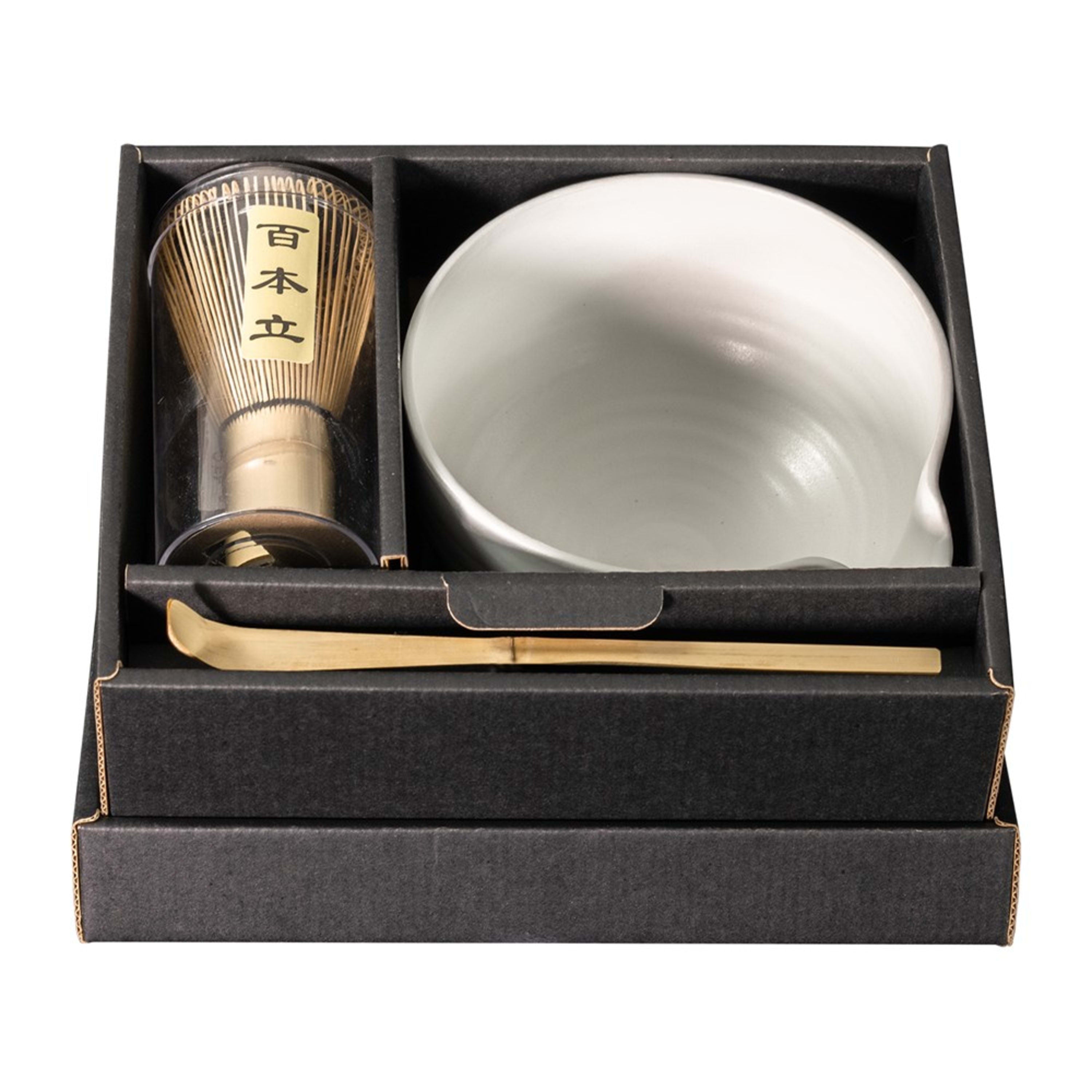 Omotenashi White Yukiagari Spout Matcha Bowl with Whisk 14x7.5cm Gift Set