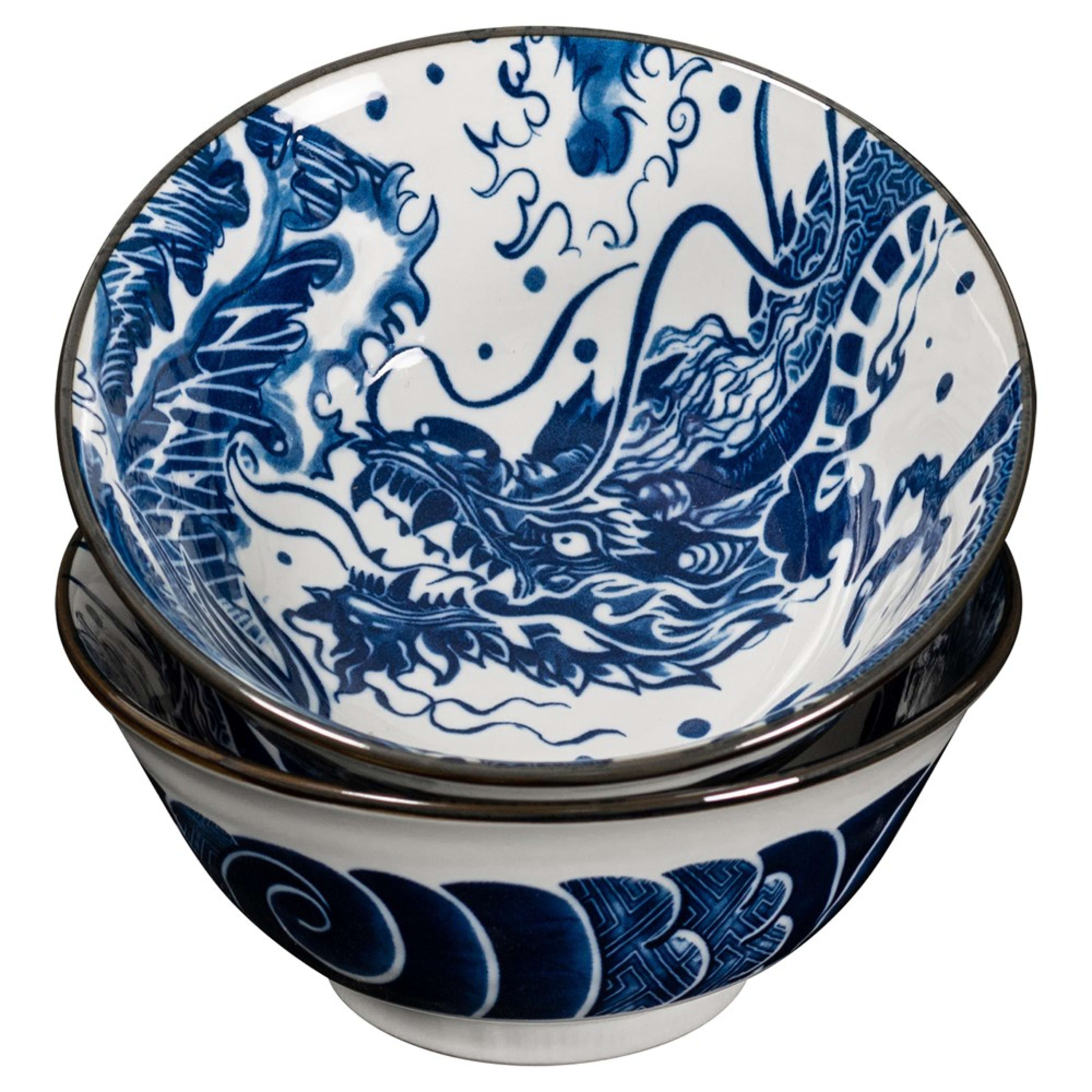 Omotenashi Dragon - Blue 4 Piece Bowl & Chopstick Set 15x7cm