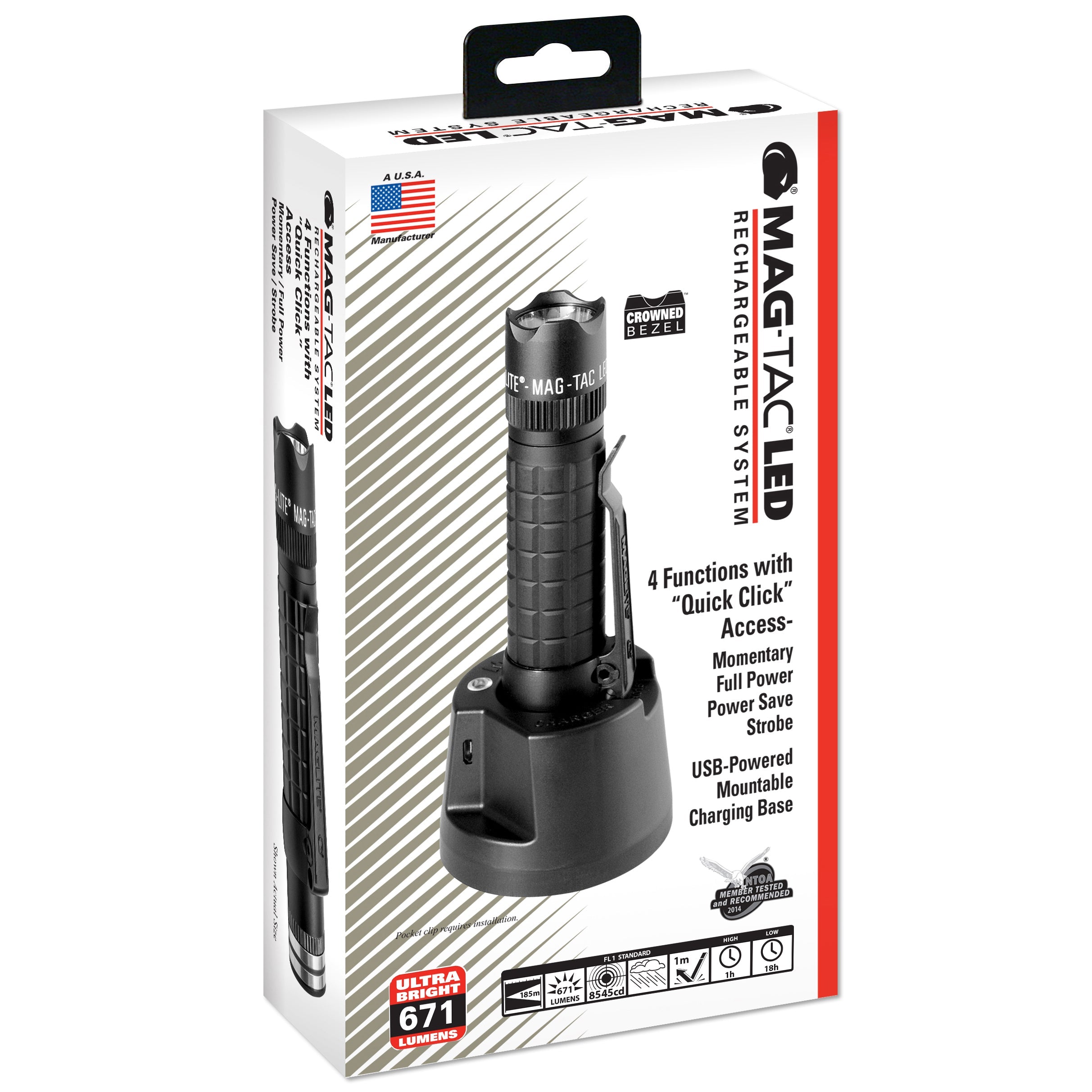 Maglite MAG-TAC Rechargeable LED Flashlight Crn Head - Black