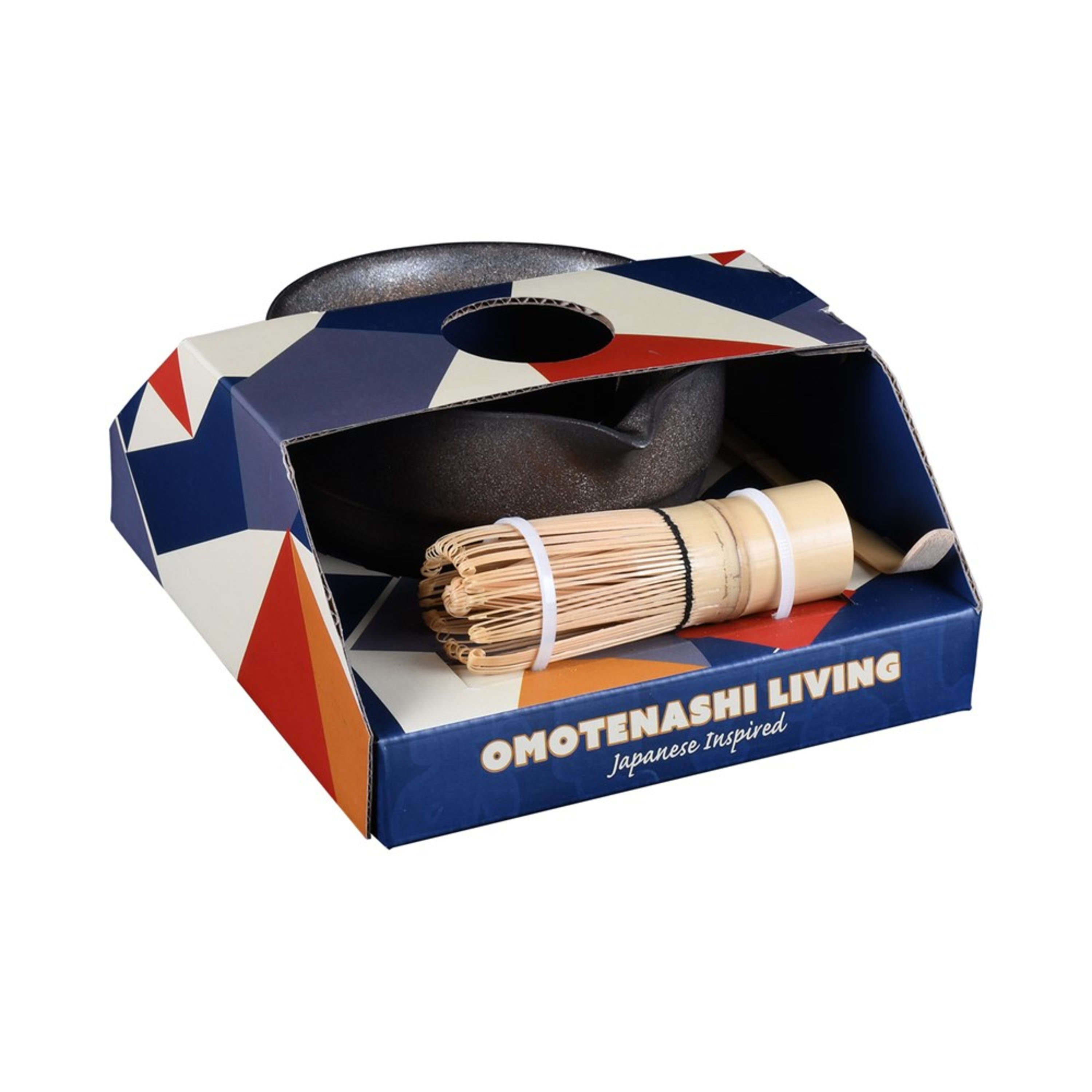 Omotenashi Living Matcha Bowl with Whisk - Char Ash 14x7cm Gift Set