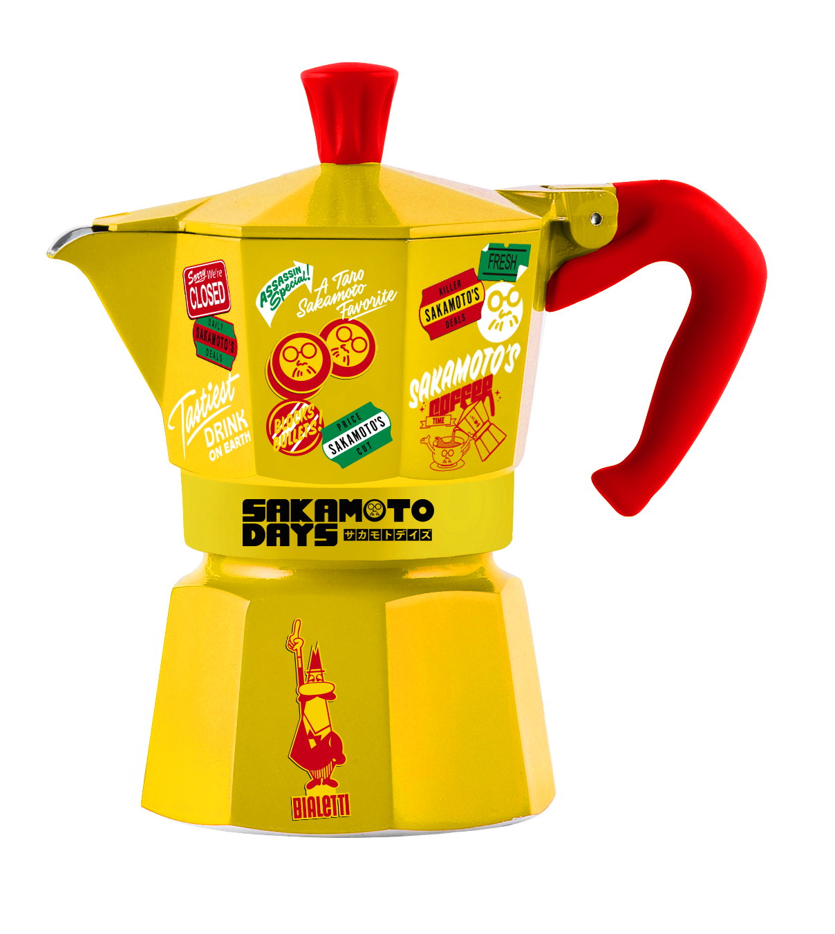 Bialetti Sakamoto Days Moka Express – 3 Cup (130 ml) Yellow Stovetop Coffee Maker