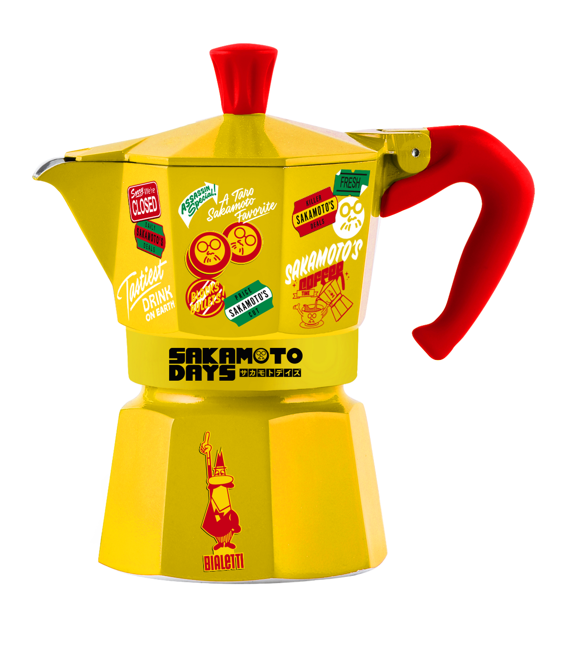 Bialetti Sakamoto Days Moka Express – 3 Cup (130 ml) Yellow Stovetop Coffee Maker