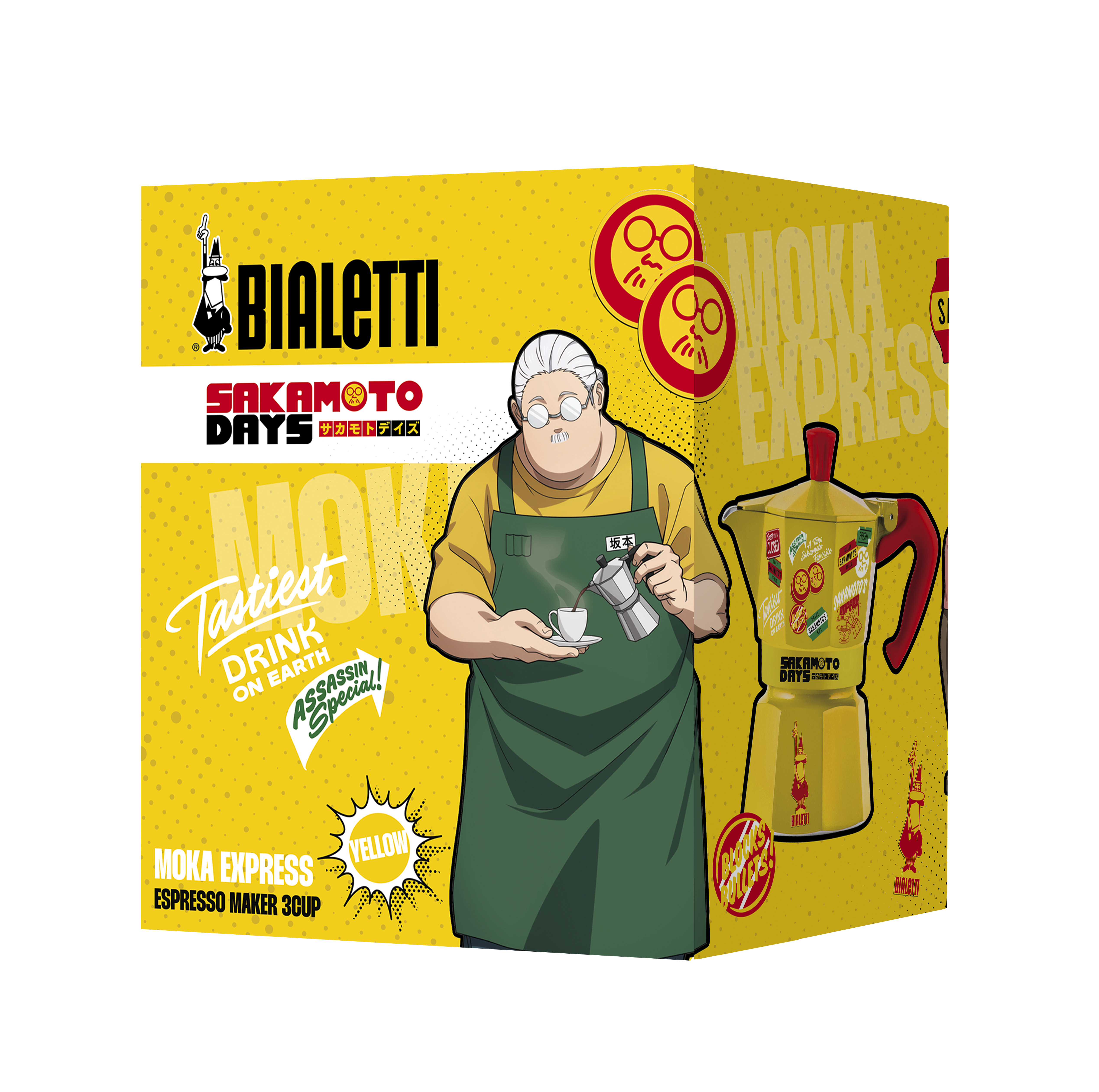 Bialetti Sakamoto Days Moka Express – 3 Cup (130 ml) Yellow Stovetop Coffee Maker