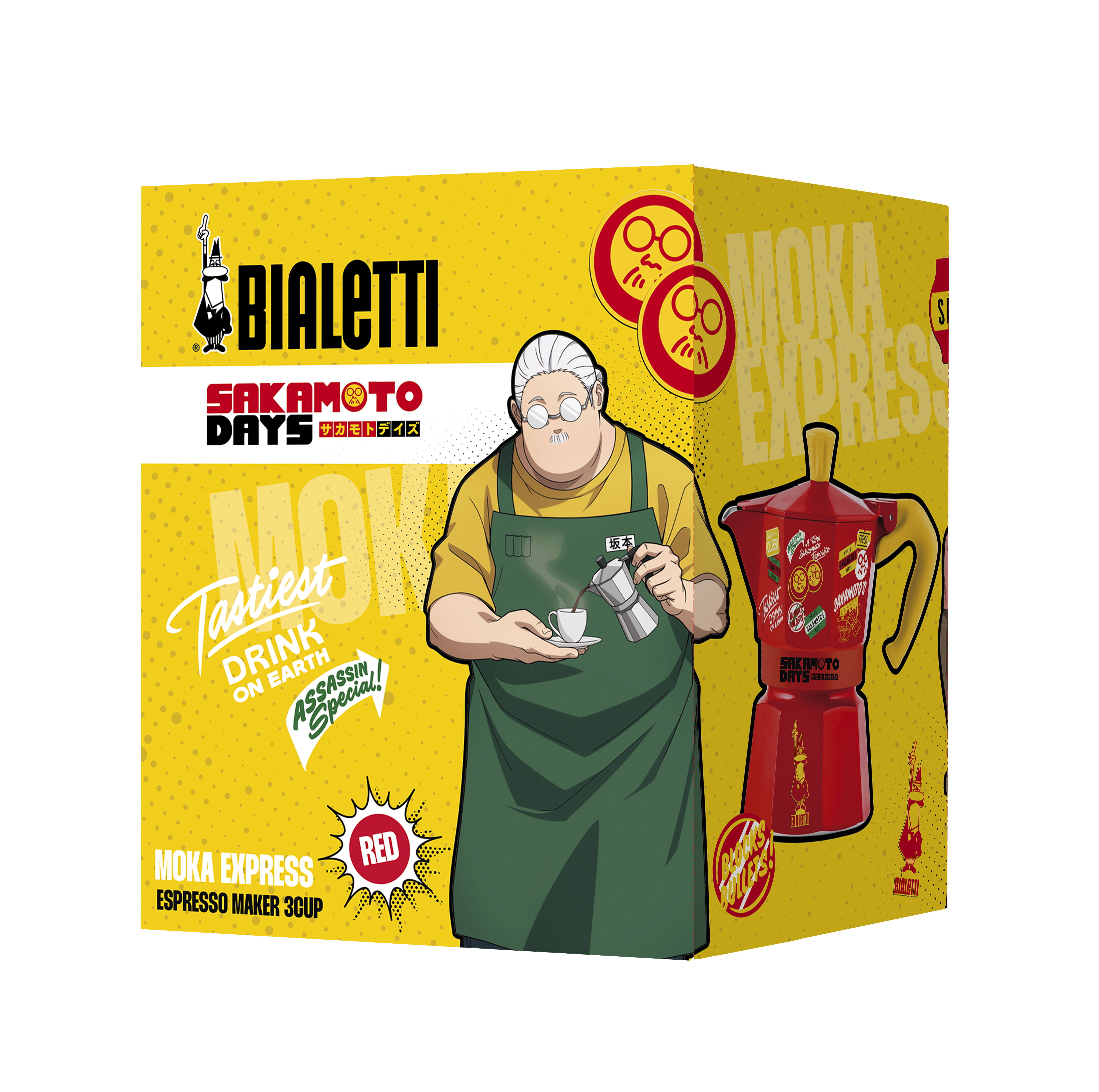 Bialetti Sakamoto Days Moka Express – 3 Cup (130 ml) Red Stovetop Coffee Maker