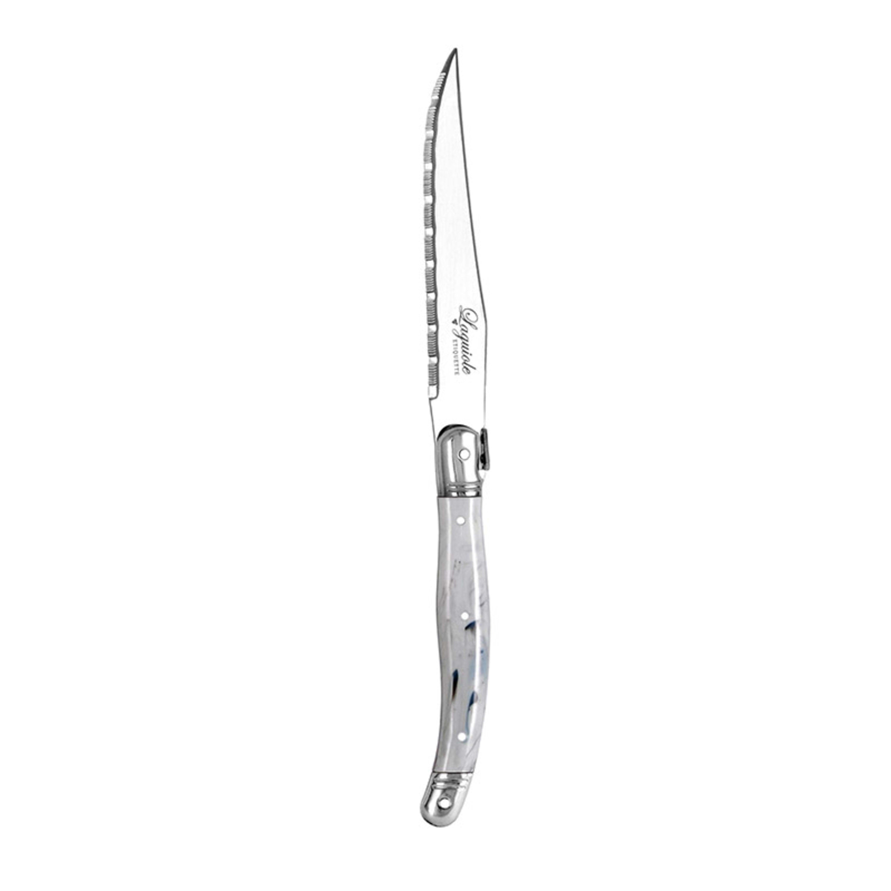 Laguiole Etiquette Steak Knife 12 Pack - Marble Grey