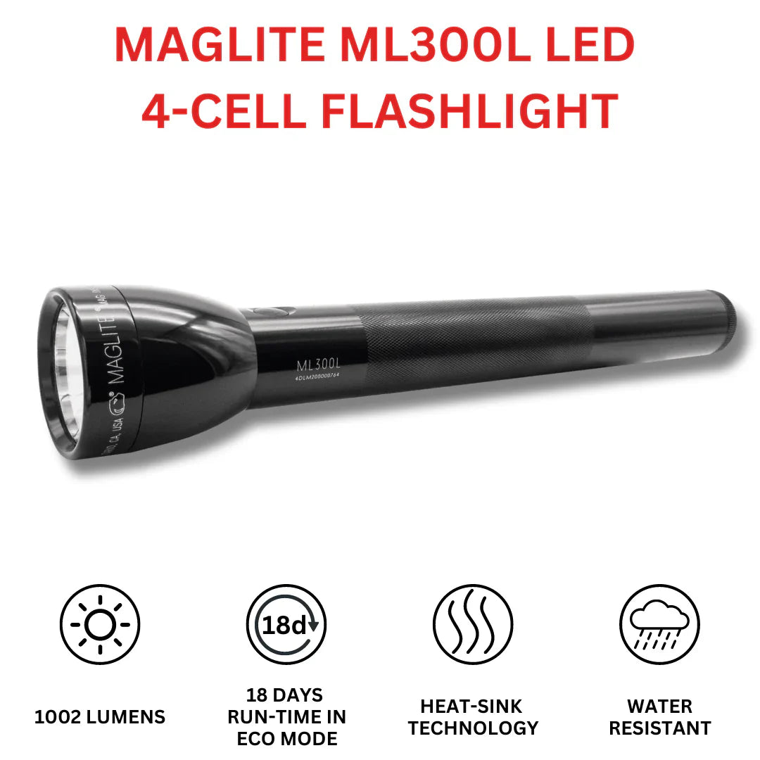 Maglite ML300L 4 Cell D LED Long Running Flashlight - Black